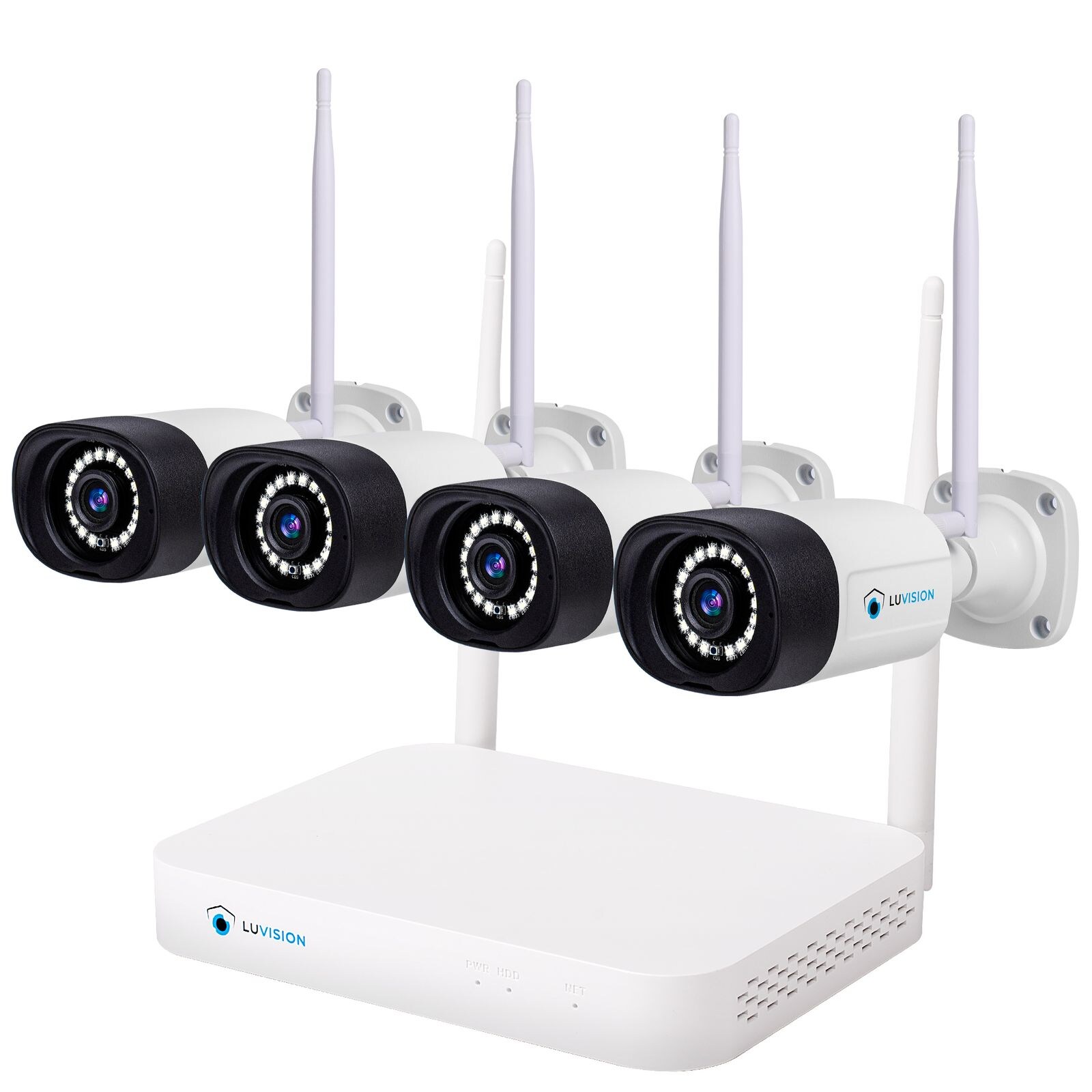 LUVISION Dual WLAN Funk Video Überwachungssystem 10 Kanal Mini NVR 5MP Überwachungskamera Set Mikrofon Cloud  4 Kameras | 04260657861058