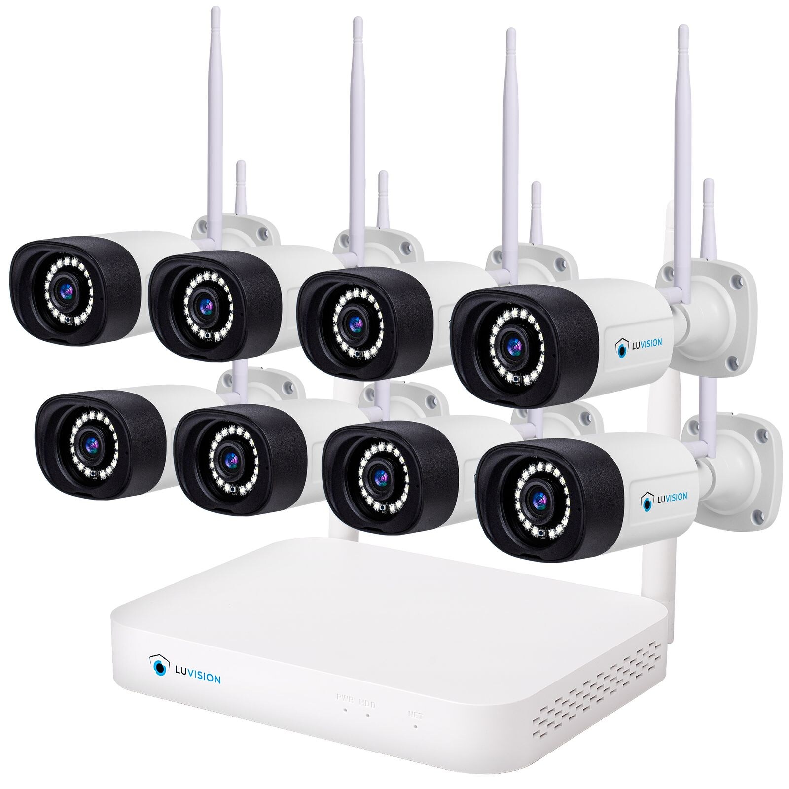 LUVISION WLAN Funk Video Überwachungssystem KI NVR 5MP Nachtsicht Farbe Mikrofon Wifi6 8 Kameras