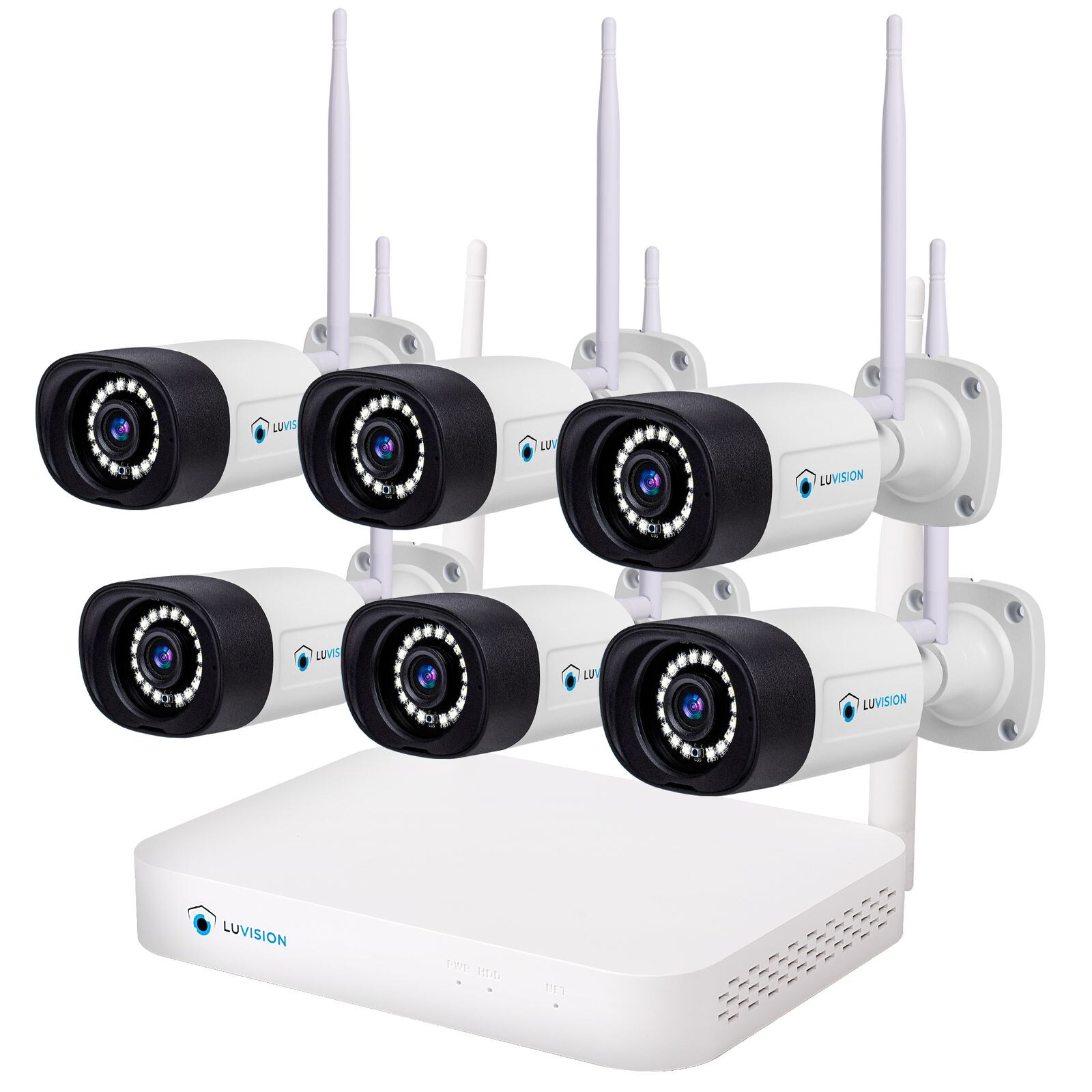 LUVISION WLAN Funk Video Überwachungssystem KI NVR 5MP Nachtsicht Farbe Mikrofon Wifi6 6 Kameras