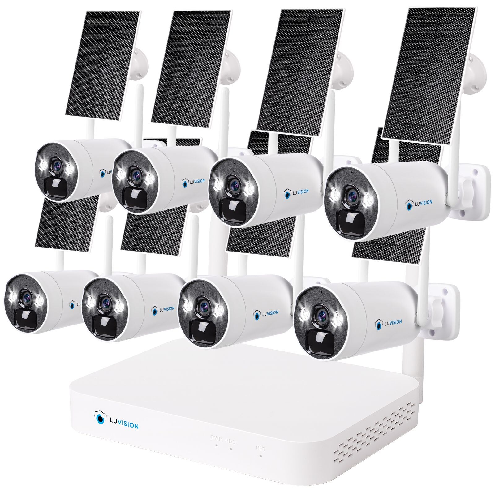 LUVISION Dual WLAN Solar Akku Überwachungssystem 10 Kanal NVR 4MP Überwachungskamera Set Mikrofon 8 Kameras | 04260657861348