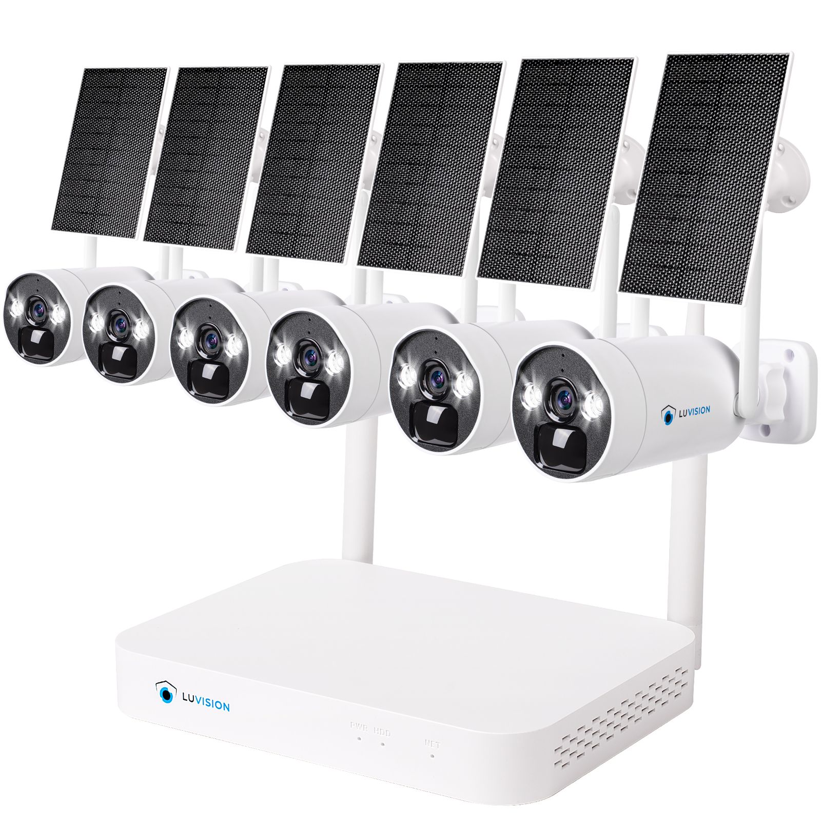 LUVISION Dual WLAN Solar Akku &Uuml;berwachungssystem 10 Kanal NVR 4MP &Uuml;berwachungskamera Set Mikrofon 6 Kameras - Bild 1
