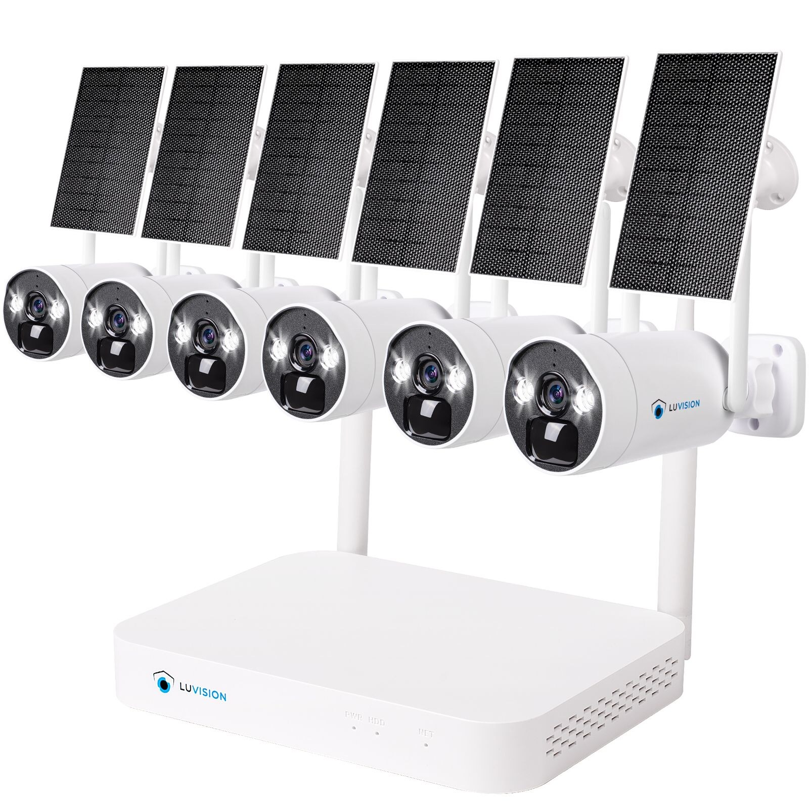 LUVISION Dual WLAN Solar Akku Überwachungssystem 10 Kanal NVR 4MP Überwachungskamera Set Mikrofon 6 Kameras