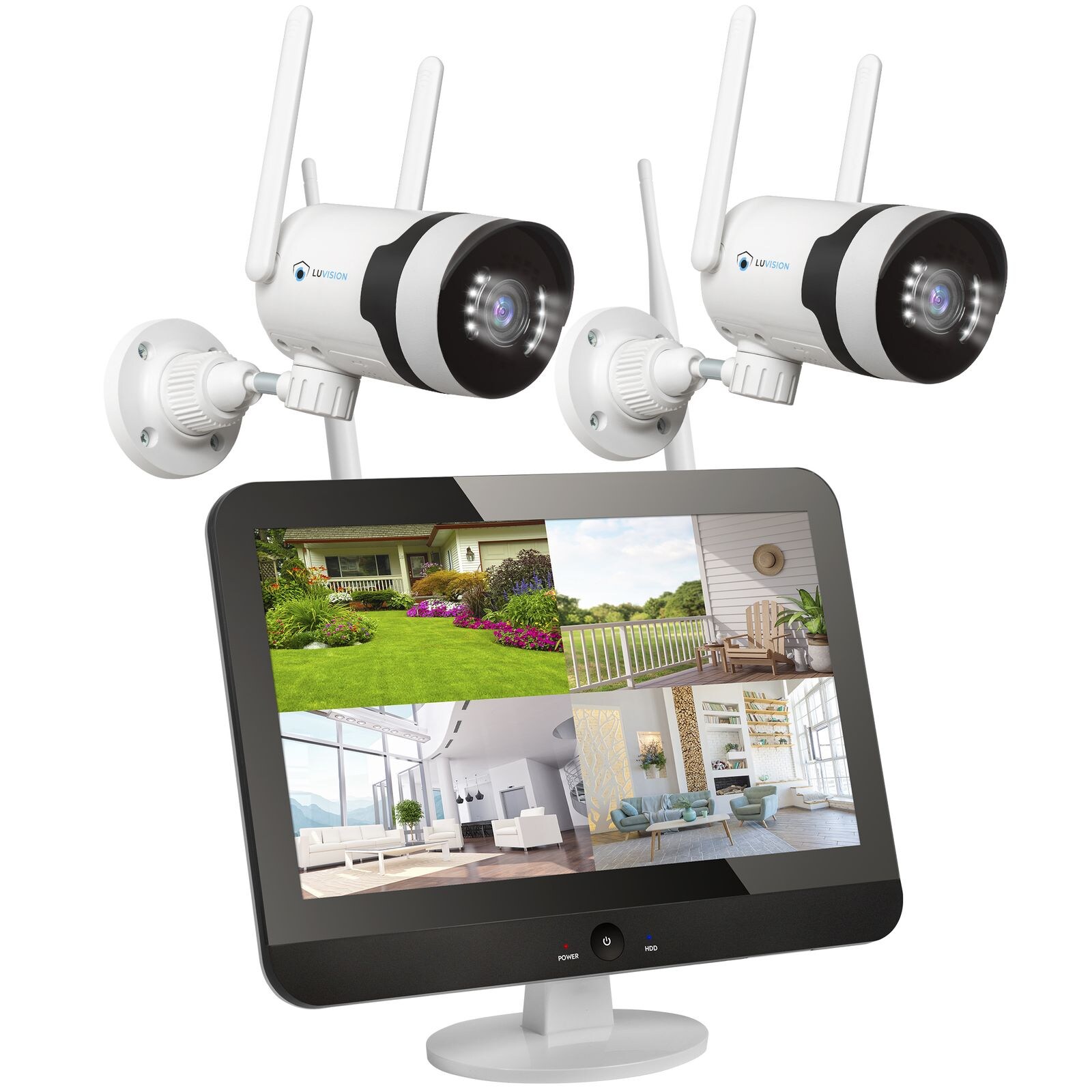 LUVISION Dual WLAN PTZ Überwachungssystem mit Monitor 5MP, Mikrofon, Sirene, Nachtsicht, KI Bewegungsverfolgung 2 Kameras