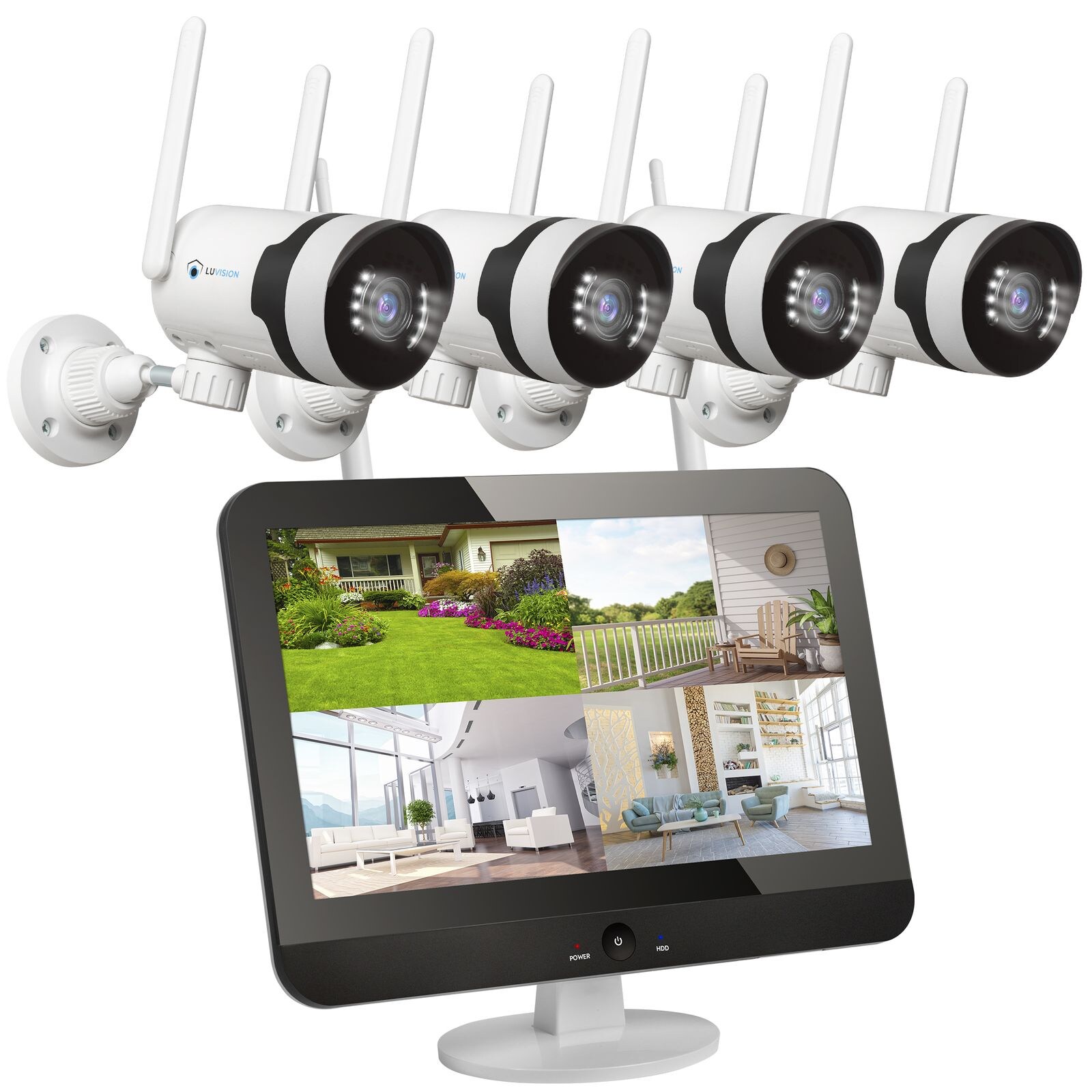 LUVISION Dual WLAN PTZ Überwachungssystem mit Monitor 5MP, Mikrofon, Sirene, Nachtsicht, KI Bewegungsverfolgung 4 Kameras