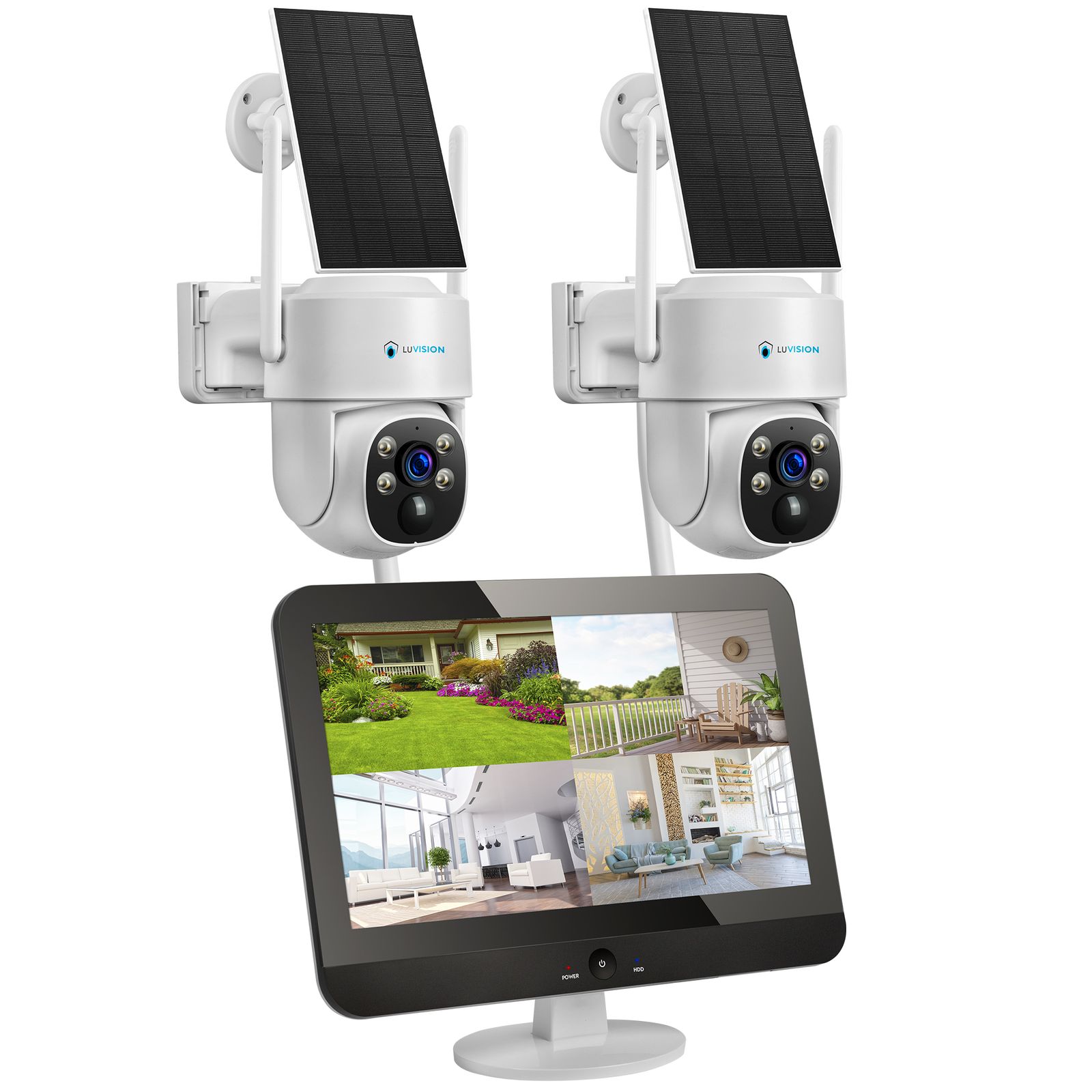 LUVISION Dual WLAN PTZ &Uuml;berwachungssystem mit LED Monitor 4MP Solar PTZ &Uuml;berwachungskamera Mikrofon, Sirene, Smarte Nachtsicht 2 Kameras - Bild 1