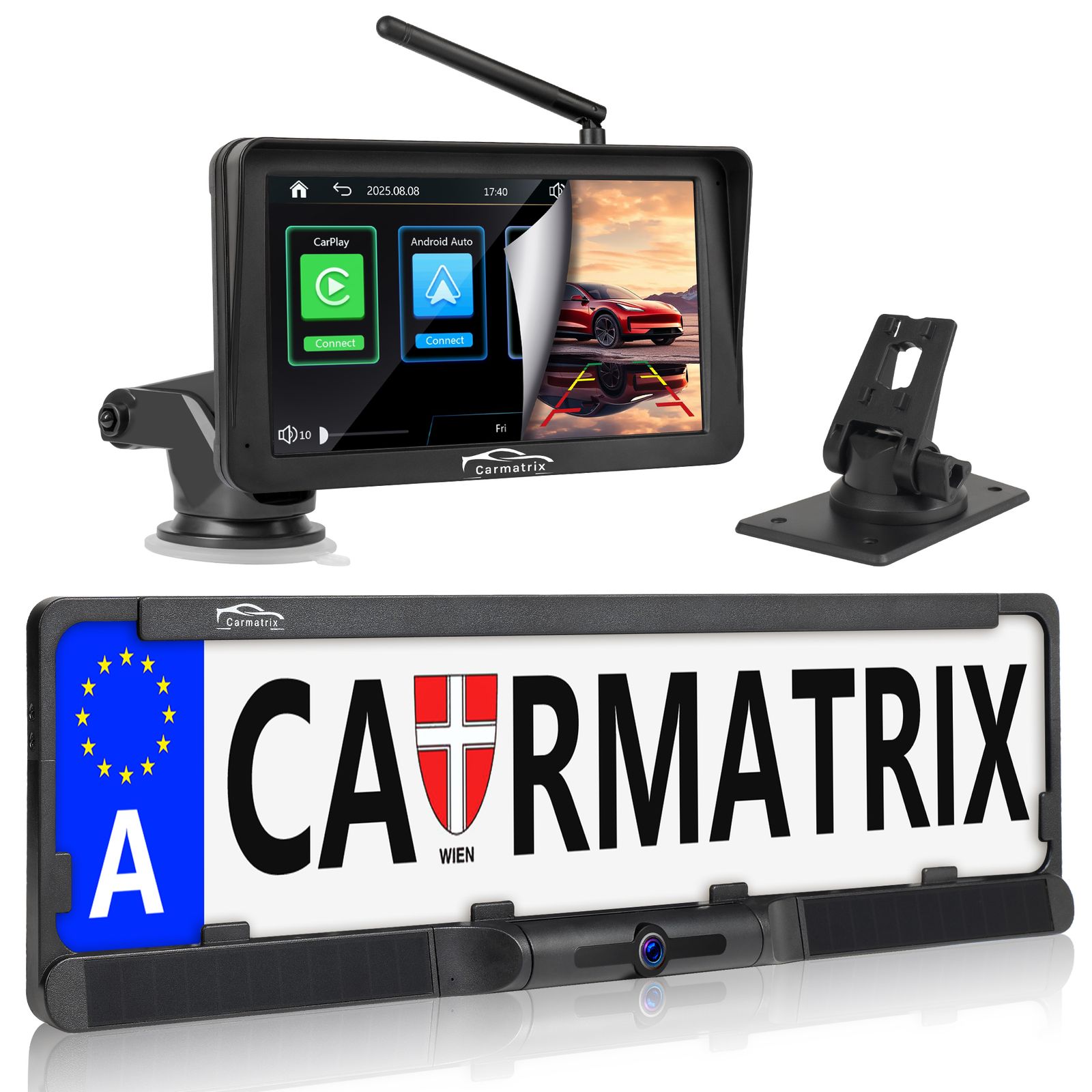 CARMATRIX Solar R&uuml;ckfahrsystem mit Android Auto und Apple CarPlay, GoogleMaps, YouTube - Bild 1