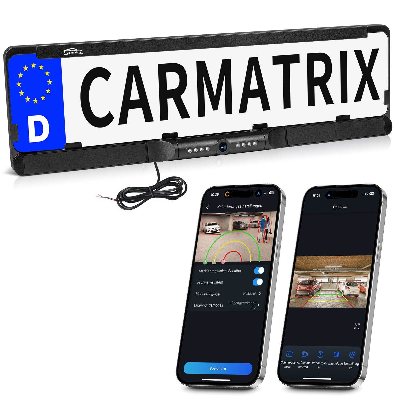 CARMATRIX Auto WLAN Rückfahrkamera KI Personenerkennung mit APP