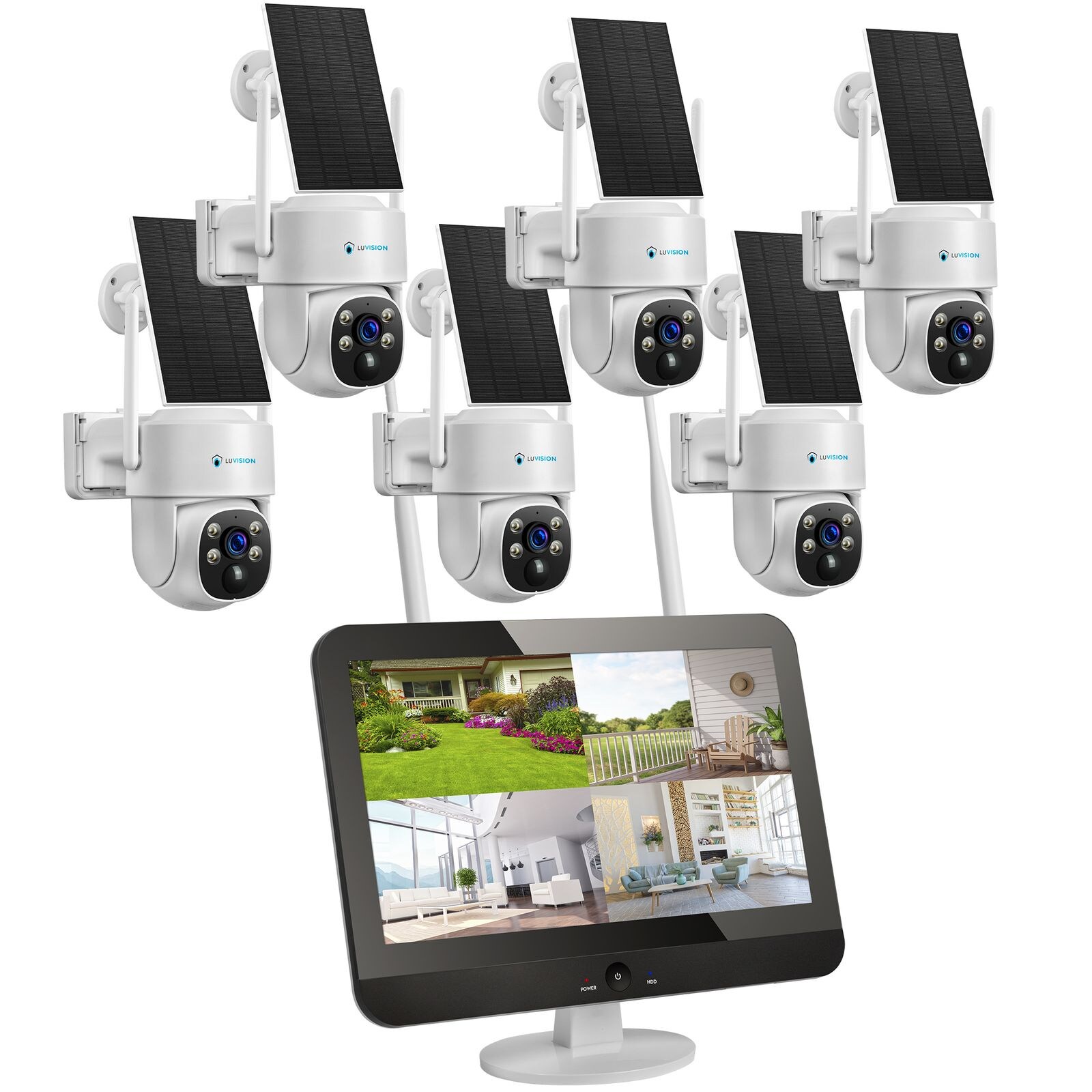 LUVISION Dual WLAN PTZ Überwachungssystem mit LED Monitor 4MP Solar PTZ Überwachungskamera Mikrofon, Sirene, Smarte Nachtsicht 6 Kameras | 04260657862017