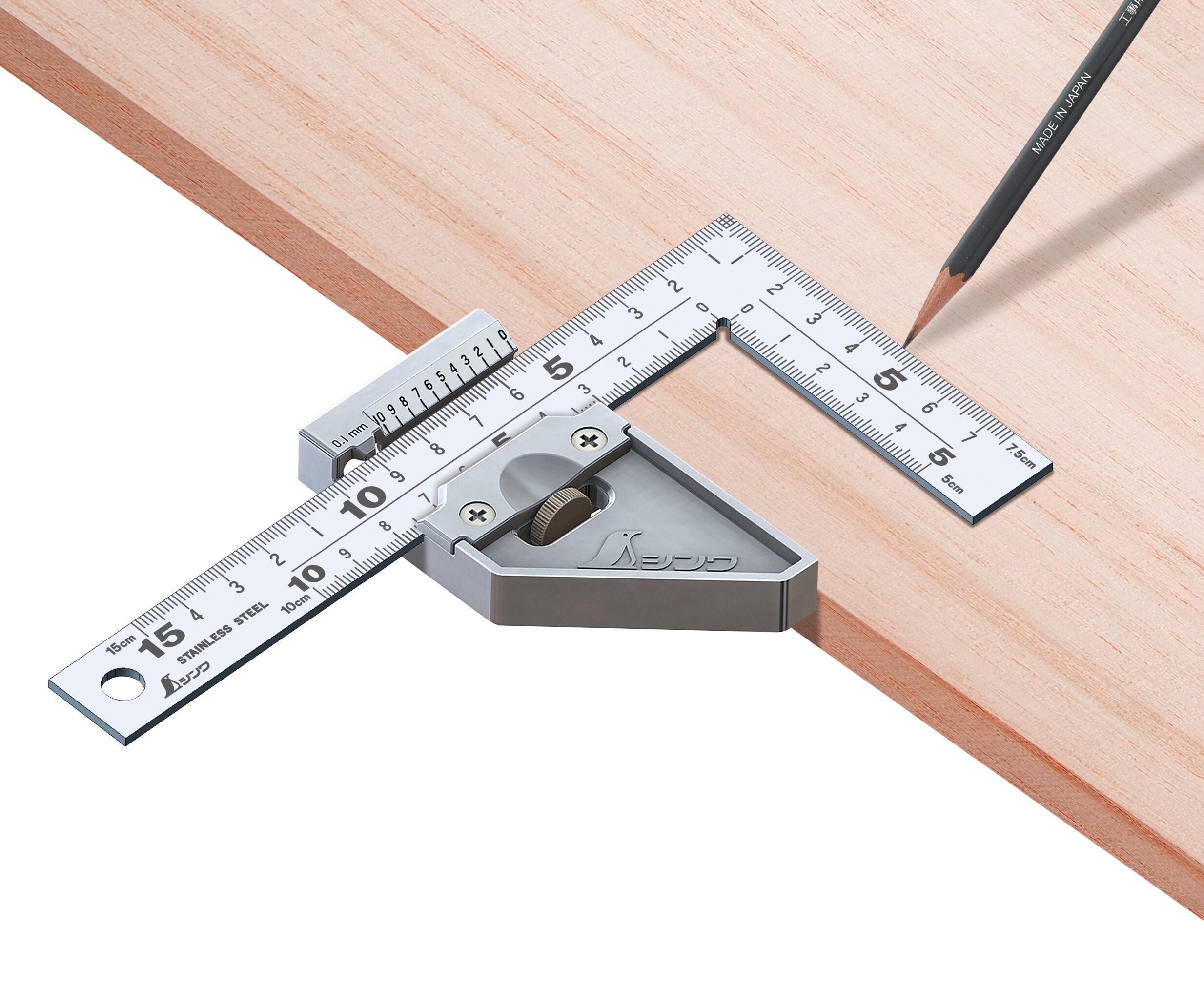 Shinwa 12485 Zimmermannswinkel 15x7,5cm, inkl. Metall-Stopper - Bild 1