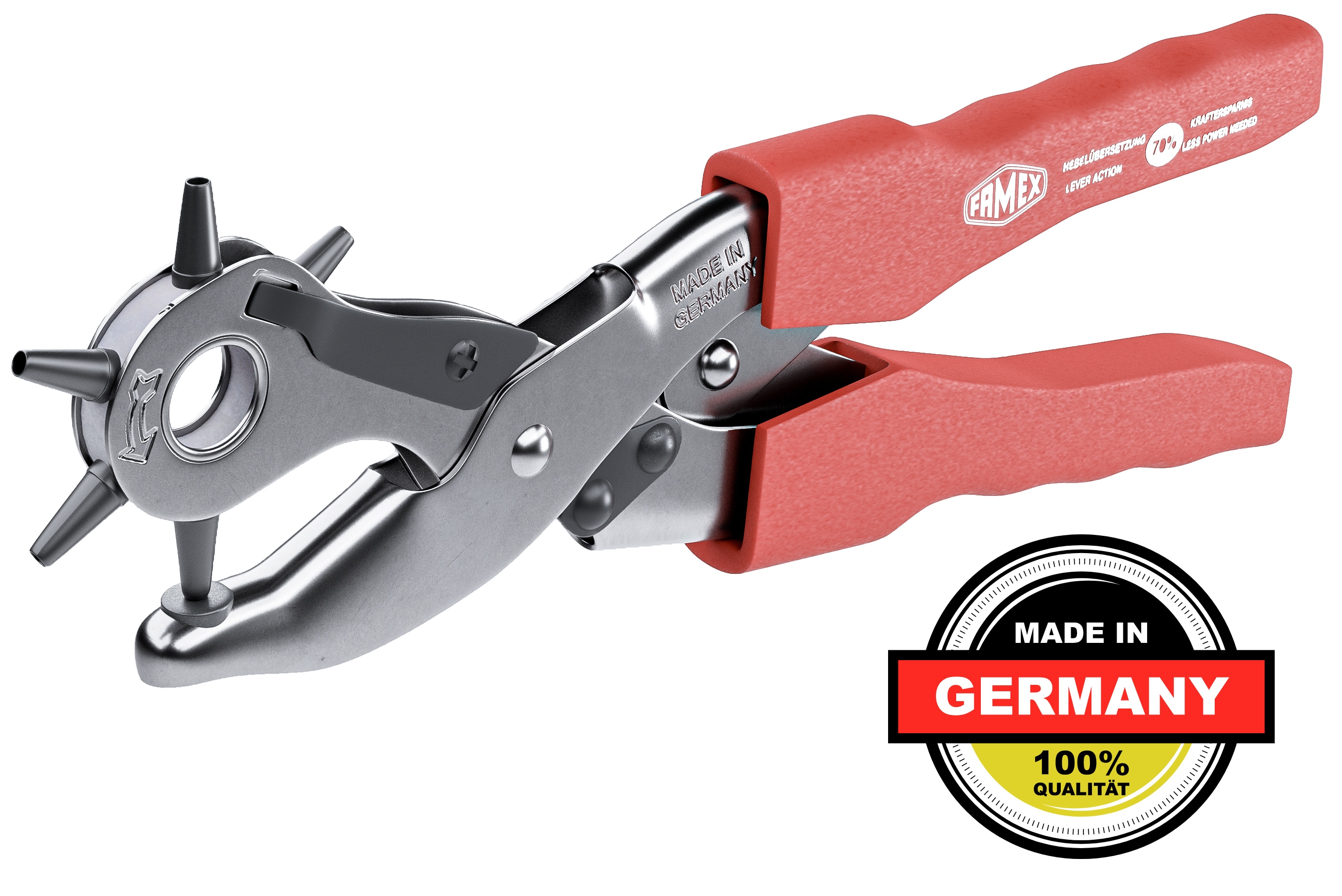 FAMEX 3519 Lochzange f&uuml;r Leder Revolverlochzange mit Hebel&uuml;bersetzung G&uuml;rtel - Bild 1