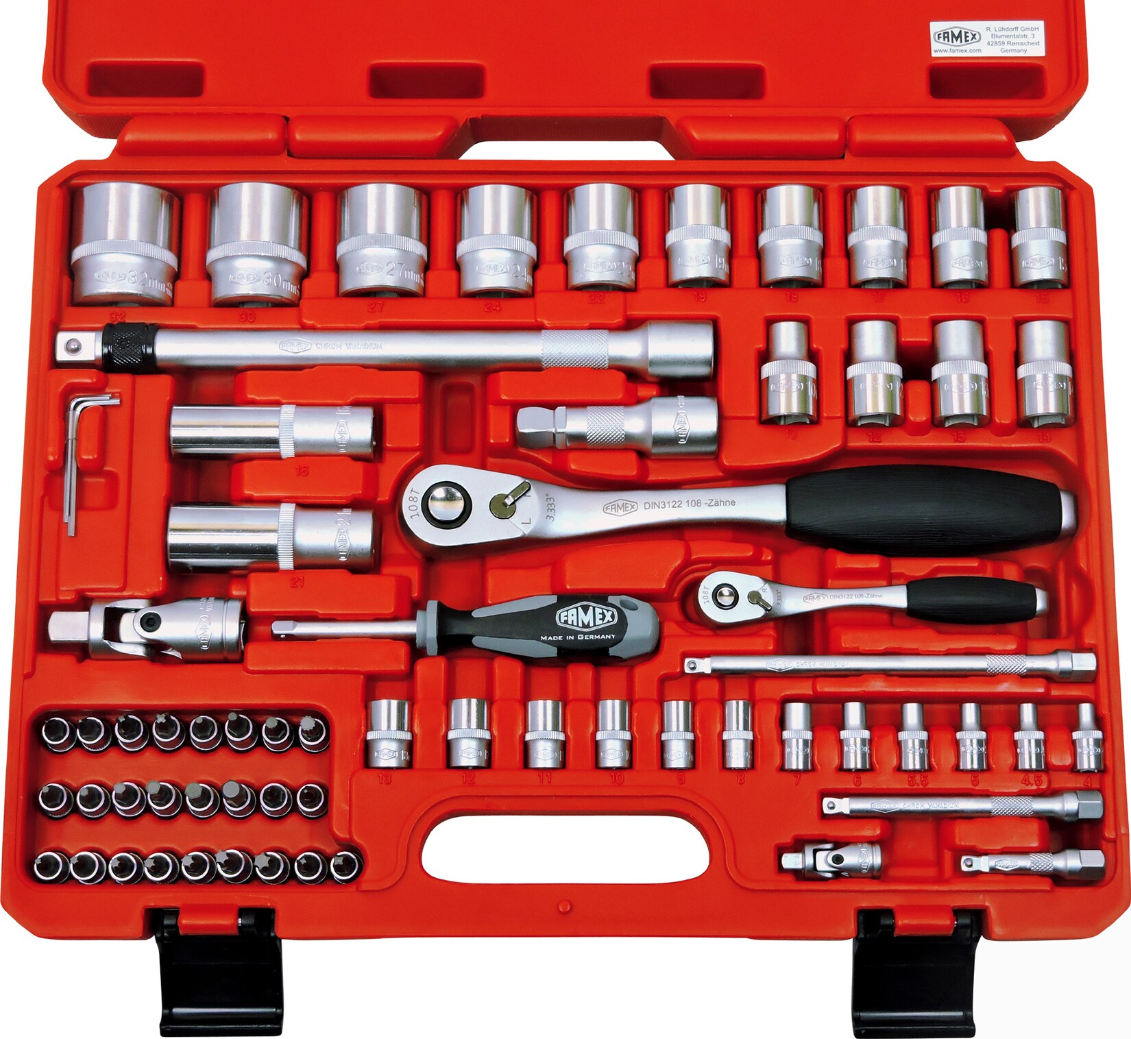 FAMEX 580-16 Profi Steckschlüsselsatz - Werkzeugkoffer 66-teilig