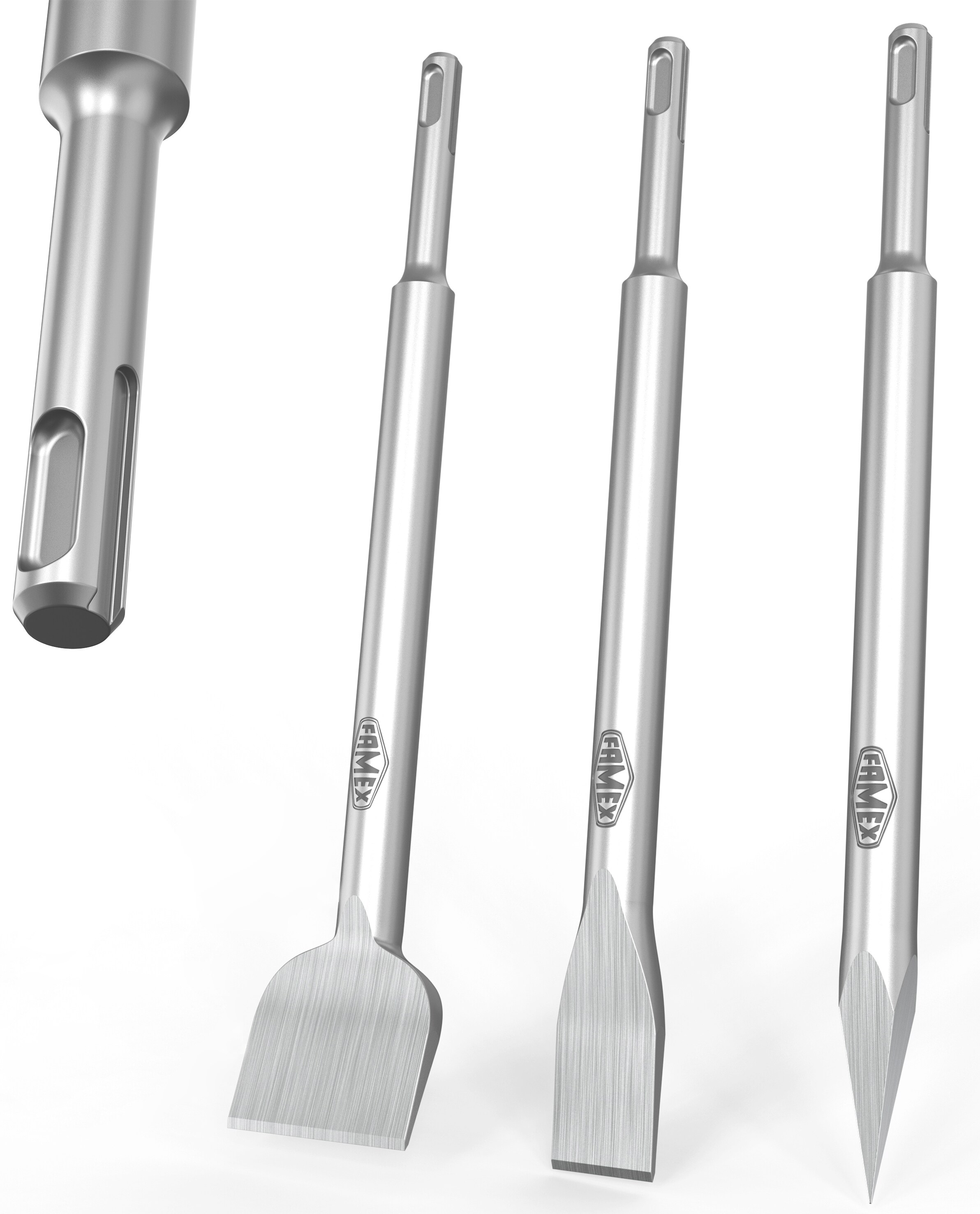FAMEX 8357-3 SDS-Plus Mei&szlig;el Set - Flachmei&szlig;el Spitzmei&szlig;el Fliesenmei&szlig;el - Bild 1