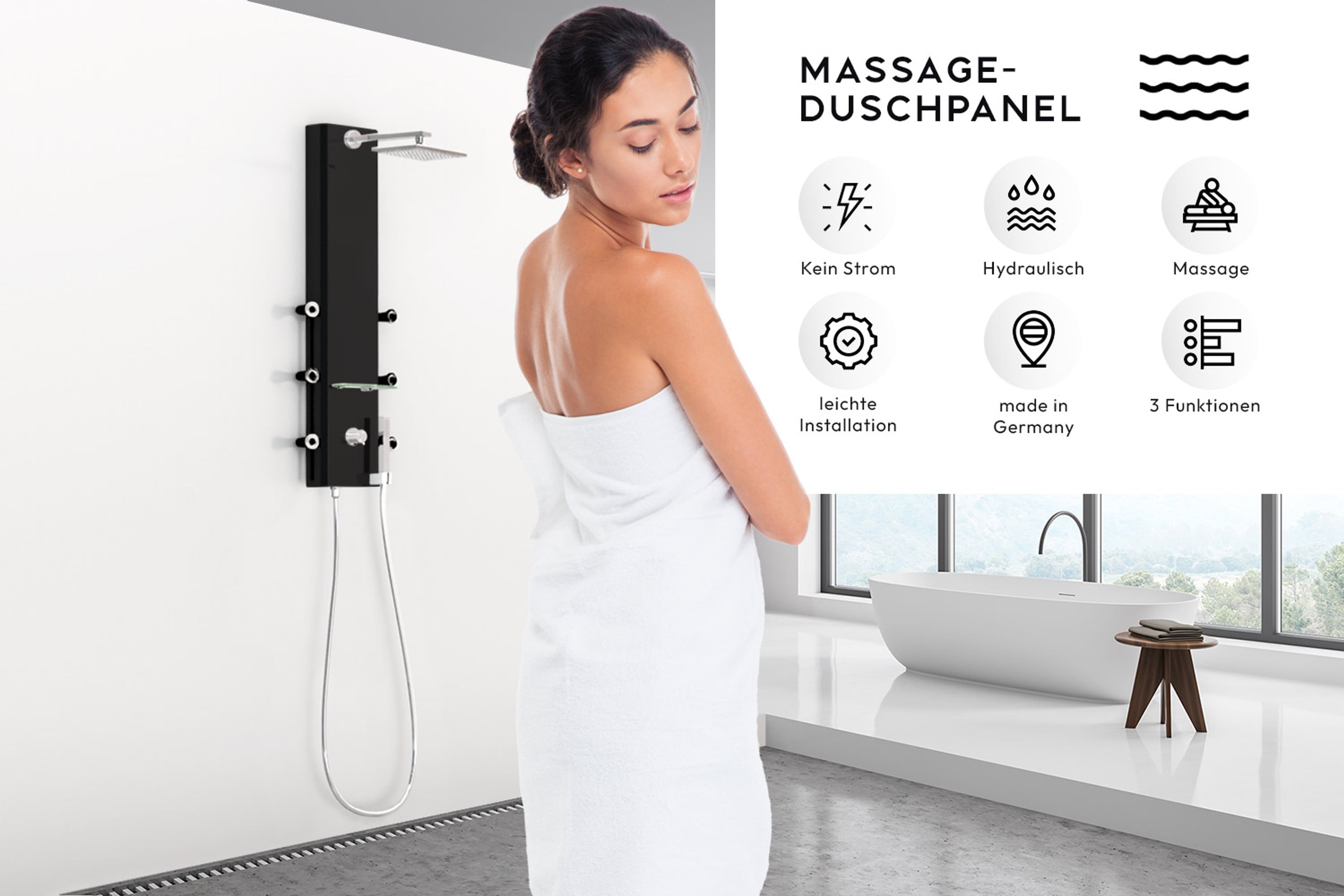 Dusbad Aqua Dancer einzigartiges bewegliches Duschpaneel Made in Germany schwarz - Bild 1