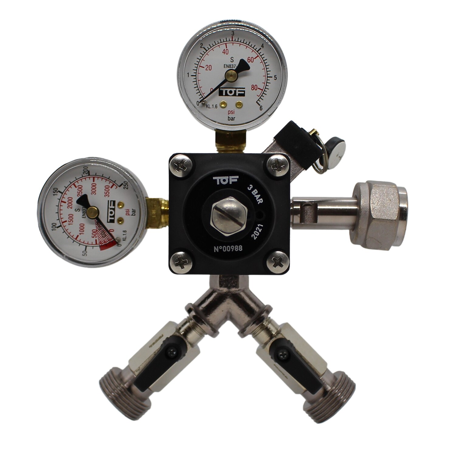Druckminderer, Druckregler, Druckreduzierventil – CO2 für Bier Zapfanlage 3 bar, 2-leitig | 04250517500029
