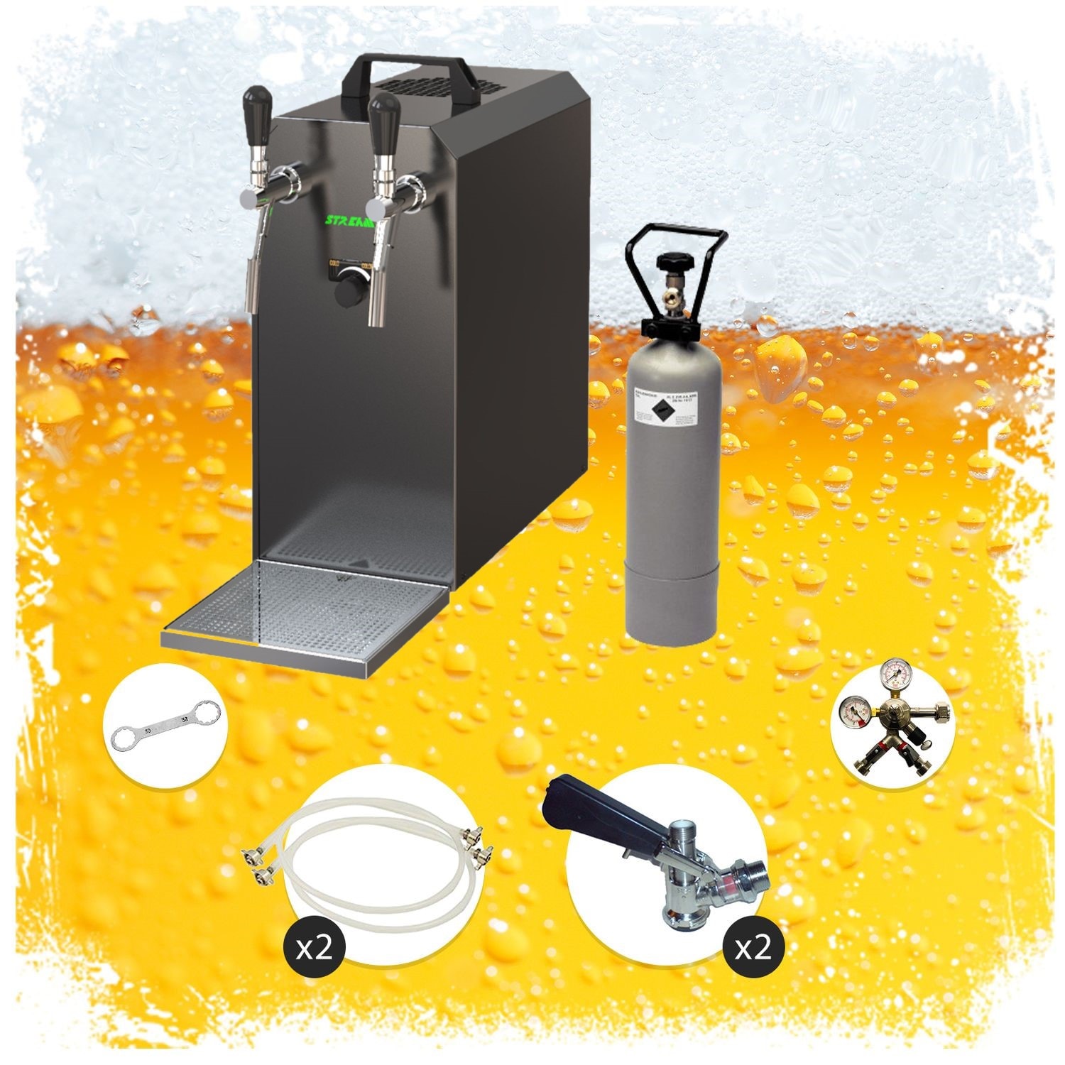 Komplett Set - Zapfanlage STREAM 50 Bierkoffer, Bierzapfanlage, Durchlaufk&uuml;hler 2-leitig Trockenk&uuml;hler, bis zu 55 Liter/h - BLACK EDITION, Zapfkopf:Korb,Zapfkopf 2:Dreikant - Bild 1