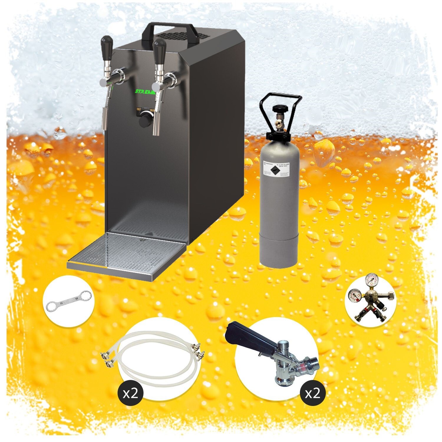 Komplett Set - Zapfanlage STREAM 50 Bierkoffer, Bierzapfanlage, Durchlaufk&uuml;hler 2-leitig Trockenk&uuml;hler, bis zu 55 Liter/h - BLACK EDITION, Zapfkopf:Kombi,Zapfkopf 2:Dreikant - Bild 1
