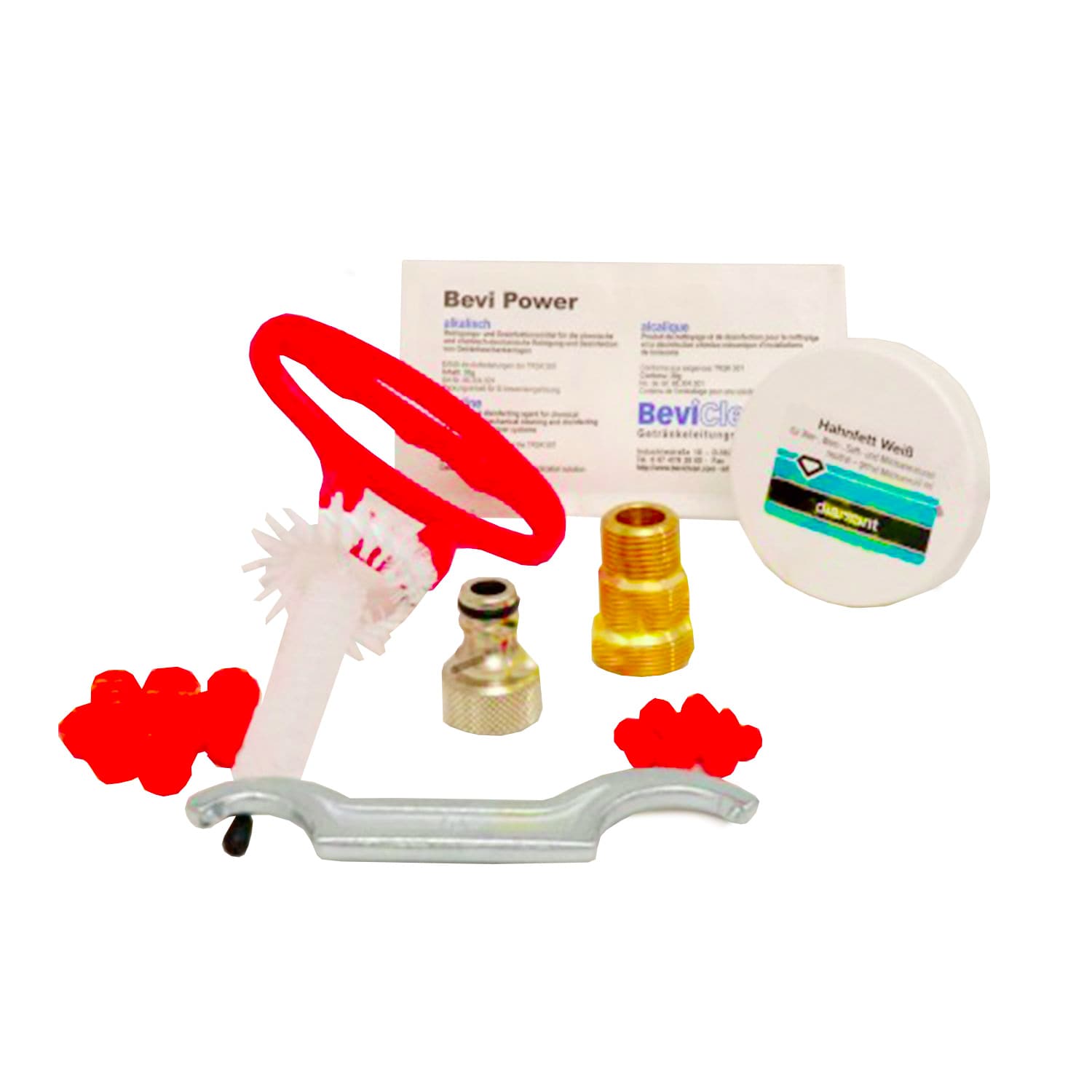 Reinigungsset f&uuml;r Zapfanlage und Keg - Klein, mit 30mm Reinigungsadapter, B&uuml;rsten & Reinigungspulver - Bild 1