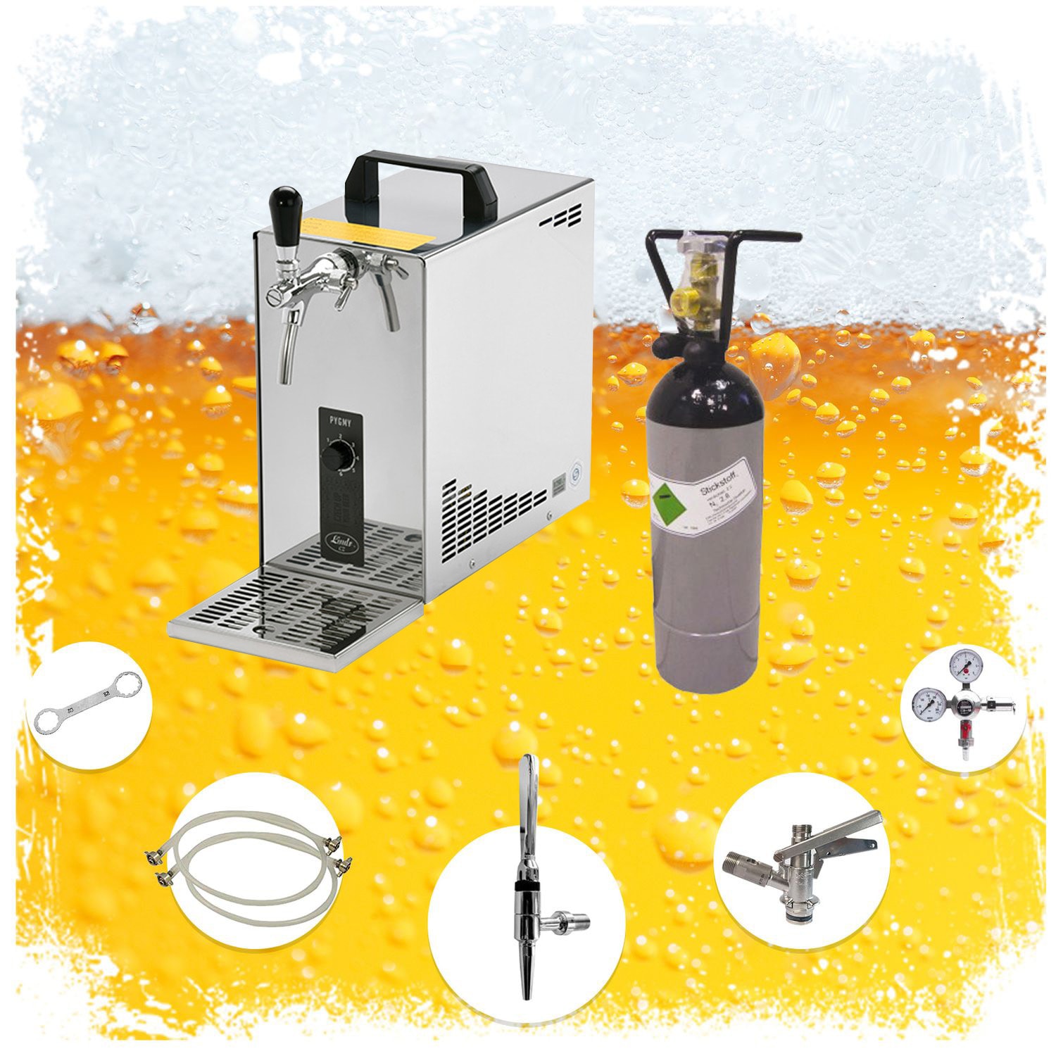 Guinness Zapfanlage, Bierzapfanlage - Komplett Set - Bierkoffer, Durchlaufk&uuml;hler PYGMY 25 1-leitig Trockenk&uuml;hler, 35 Liter/h - Bild 1