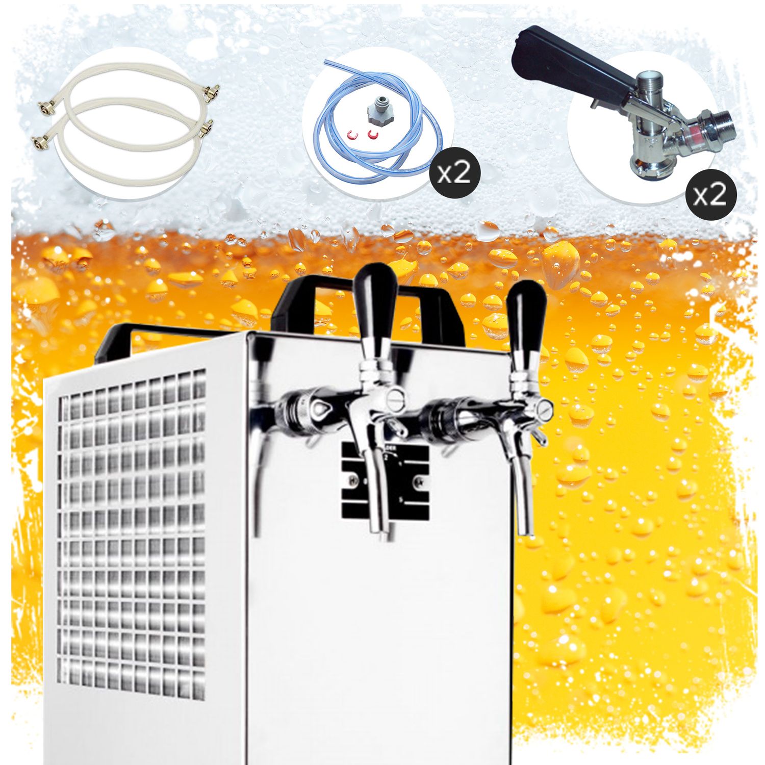 Komplett Set Zapfanlage Kontakt 40/K Bierzapfanlage 2-leitig Trockenk&uuml;hlger&auml;t aus Edelstahl, 50 Liter/h, mit Membranpumpe, Green Line, Zapfkopf:Flach,Zapfkopf 2:K&ouml;pi - Bild 1