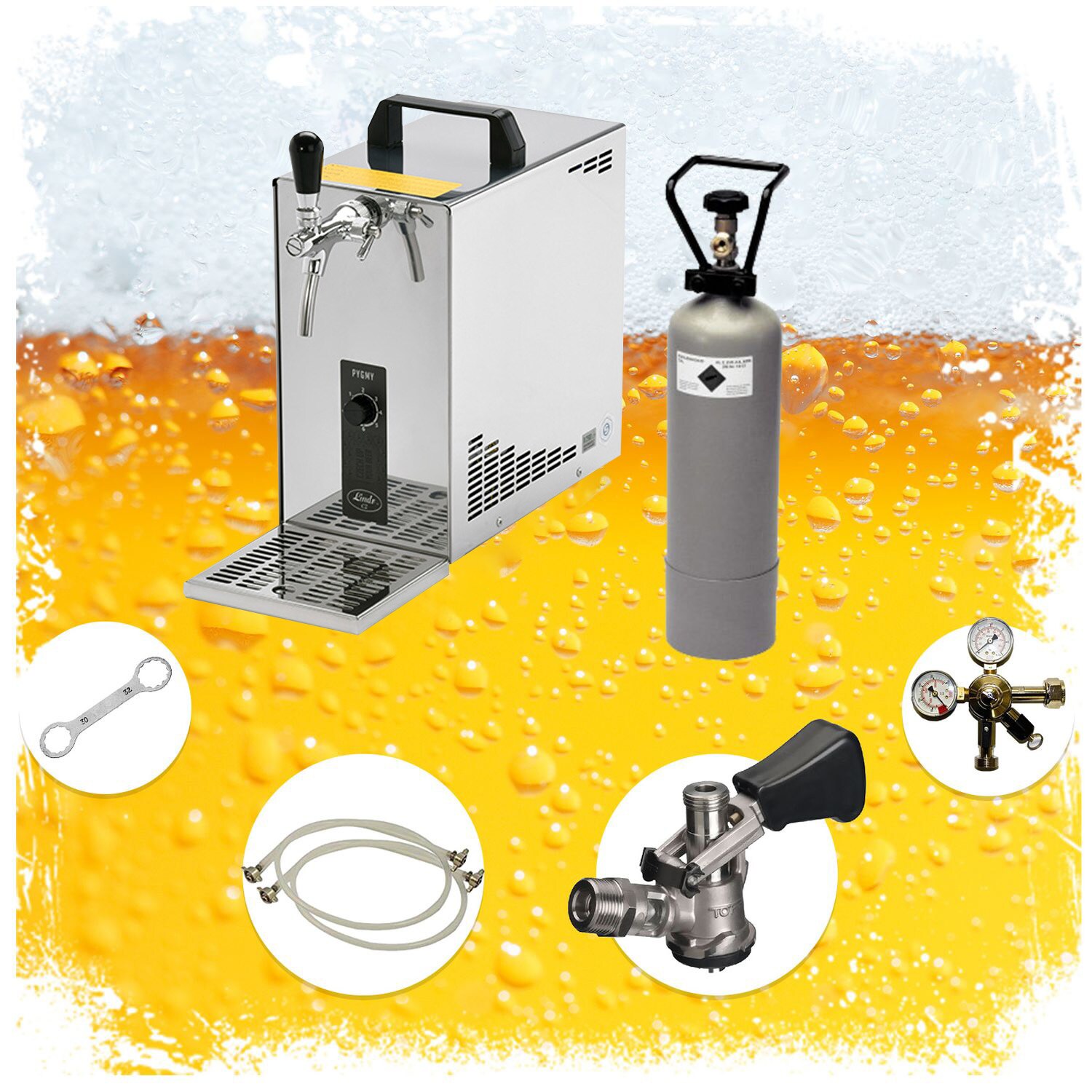 Komplett Set – Zapfanlage, Bierzapfanlage, Bierkoffer, Durchlaufkühler PYGMY 25 LE, 1-leitig Trockenkühler, 30 Liter/h, Green Line, ohne | 00762743489510