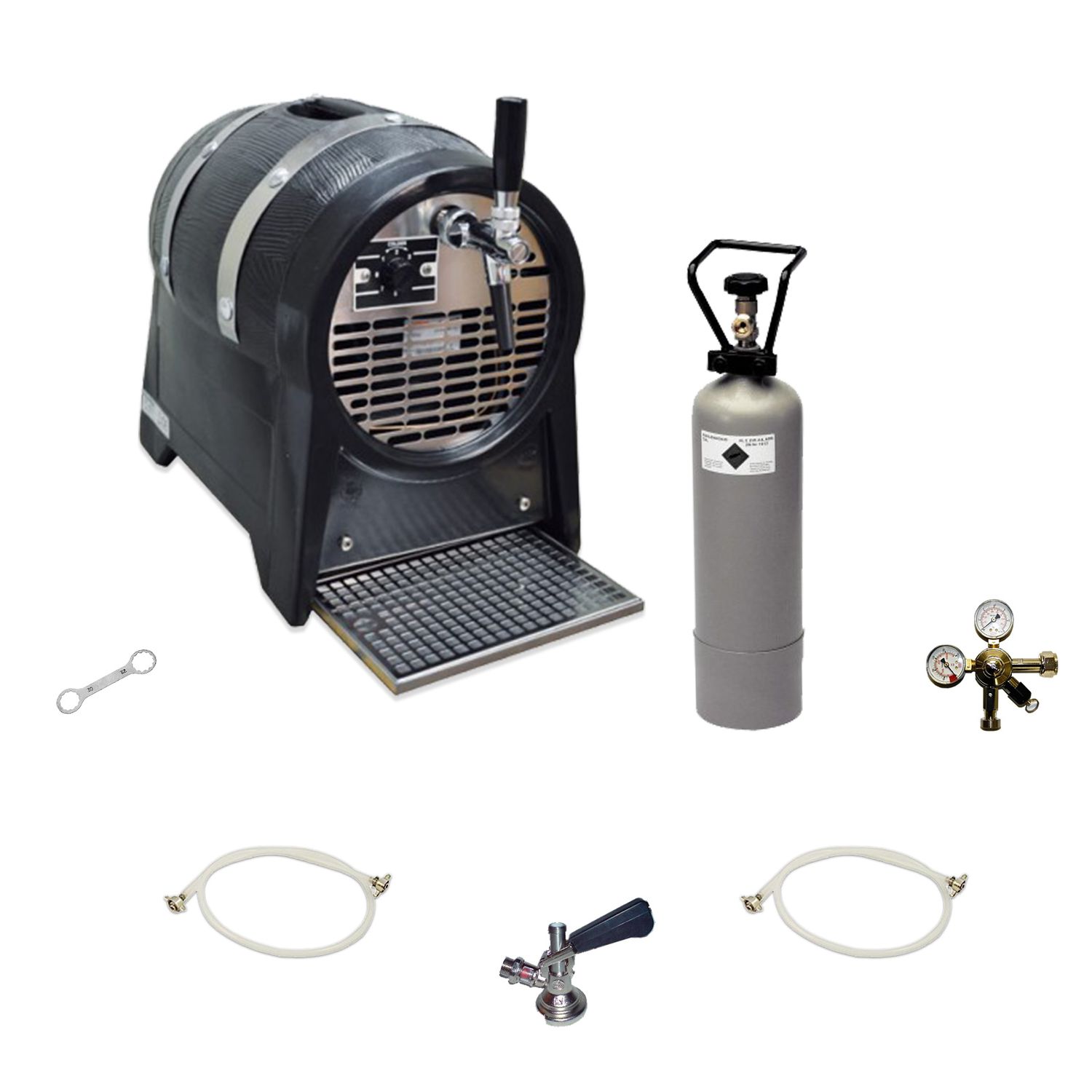 Komplet Set Zapfanlage, Bierzapfanlage, Durchlaufk&uuml;hler Partyfass 1-leitig, 60 Liter/h, Trockenk&uuml;hlger&auml;t, Zapfkopf:Dreikant - Bild 1