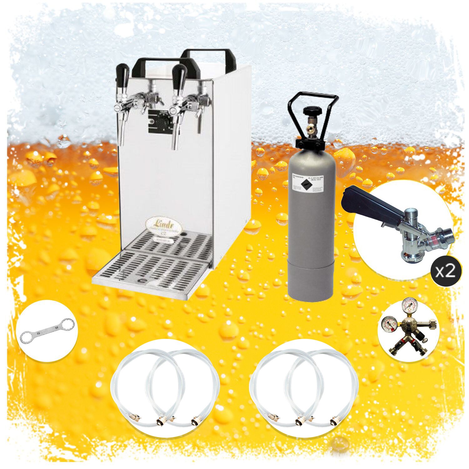 Komplett Set - Zapfanlage, Bierzapfanlage - Kontakt 40 2-leitig Trockenk&uuml;hler, Durchlaufk&uuml;hler 50 Liter/h, Green Line, Zapfkopf 2:Flach,Zapfkopf:NC Adapter - Bild 1
