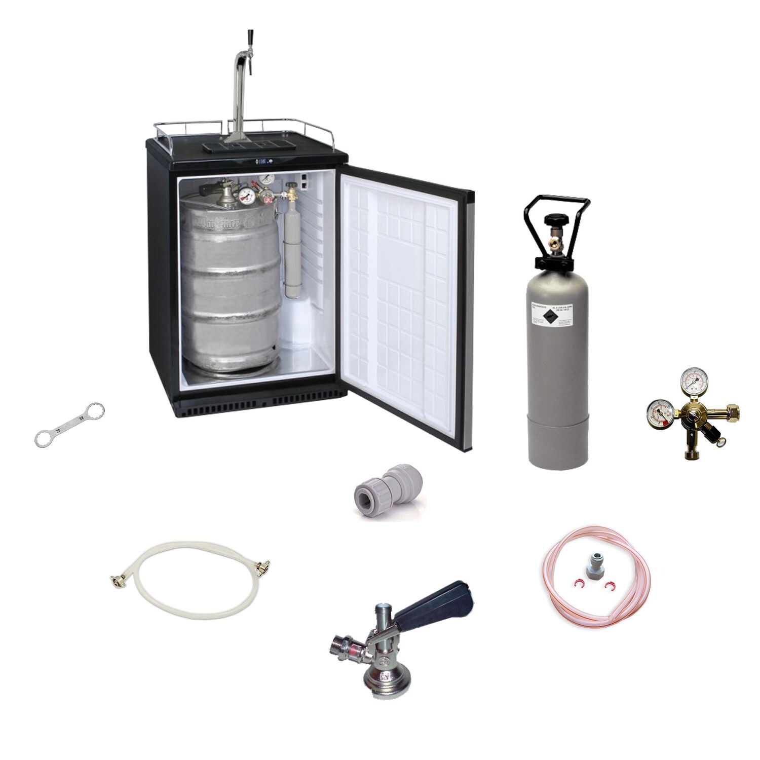 Fassbierkühlschrank Komplett-Set 50L Bierzapfanlage mit Schanksäule & Kompensatorhahn, Kombi