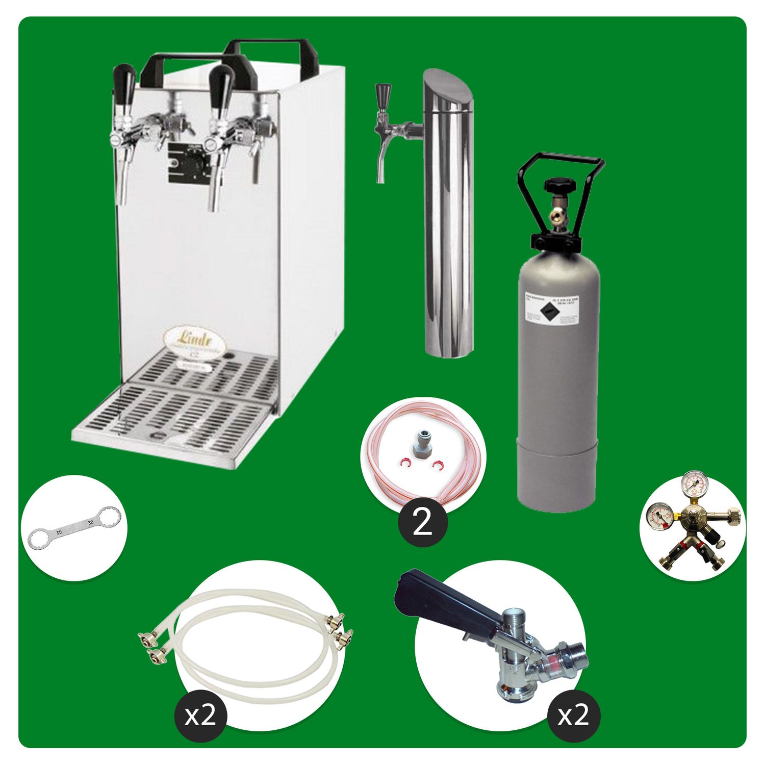 Untertheken Komplett Set - Zapfanlage, Bierzapfanlage - Kontakt 40 2-leitig Trockenk&uuml;hler, Durchlaufk&uuml;hler 50 Liter/h, inkl. Schanks&auml;ule, Green Line, Zapfkopf:Korb,Zapfkopf 2:Korb - Bild 1