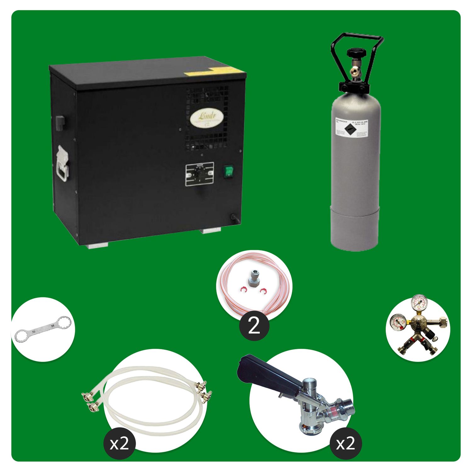 Komplett Set Zapfanlage, Bierzapfanlage AS-40, 2-leitig, Durchlaufk&uuml;hler, Nassk&uuml;hler - Untertheke, Green Line, Zapfkopf:5 Liter Adapter,Zapfkopf 2:K&ouml;pi - Bild 1