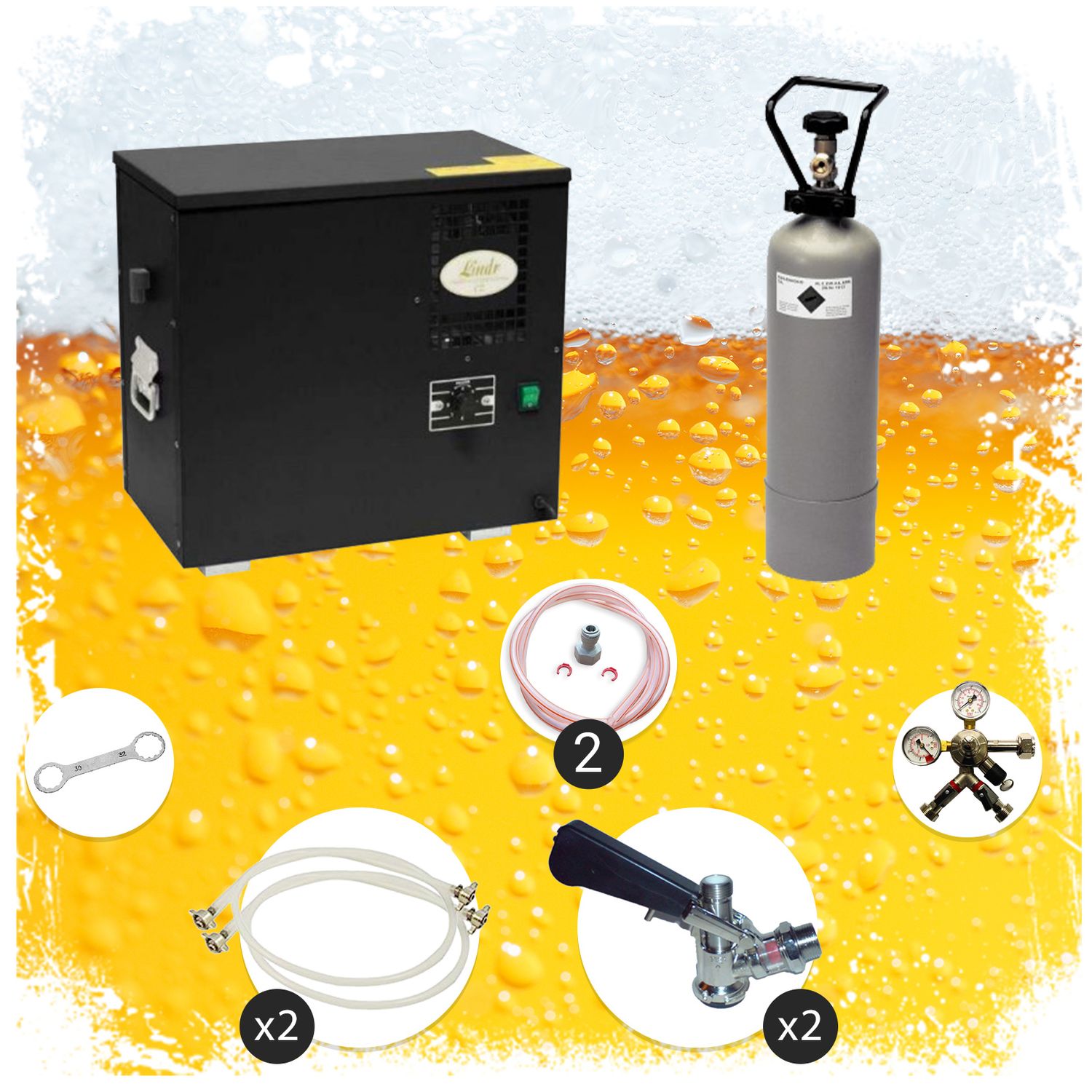 Komplett Set Zapfanlage, Bierzapfanlage AS-40, 2-leitig, Durchlaufk&uuml;hler, Nassk&uuml;hler - Untertheke, Green Line, Zapfkopf 2:Korb,Zapfkopf:NC Adapter - Bild 1
