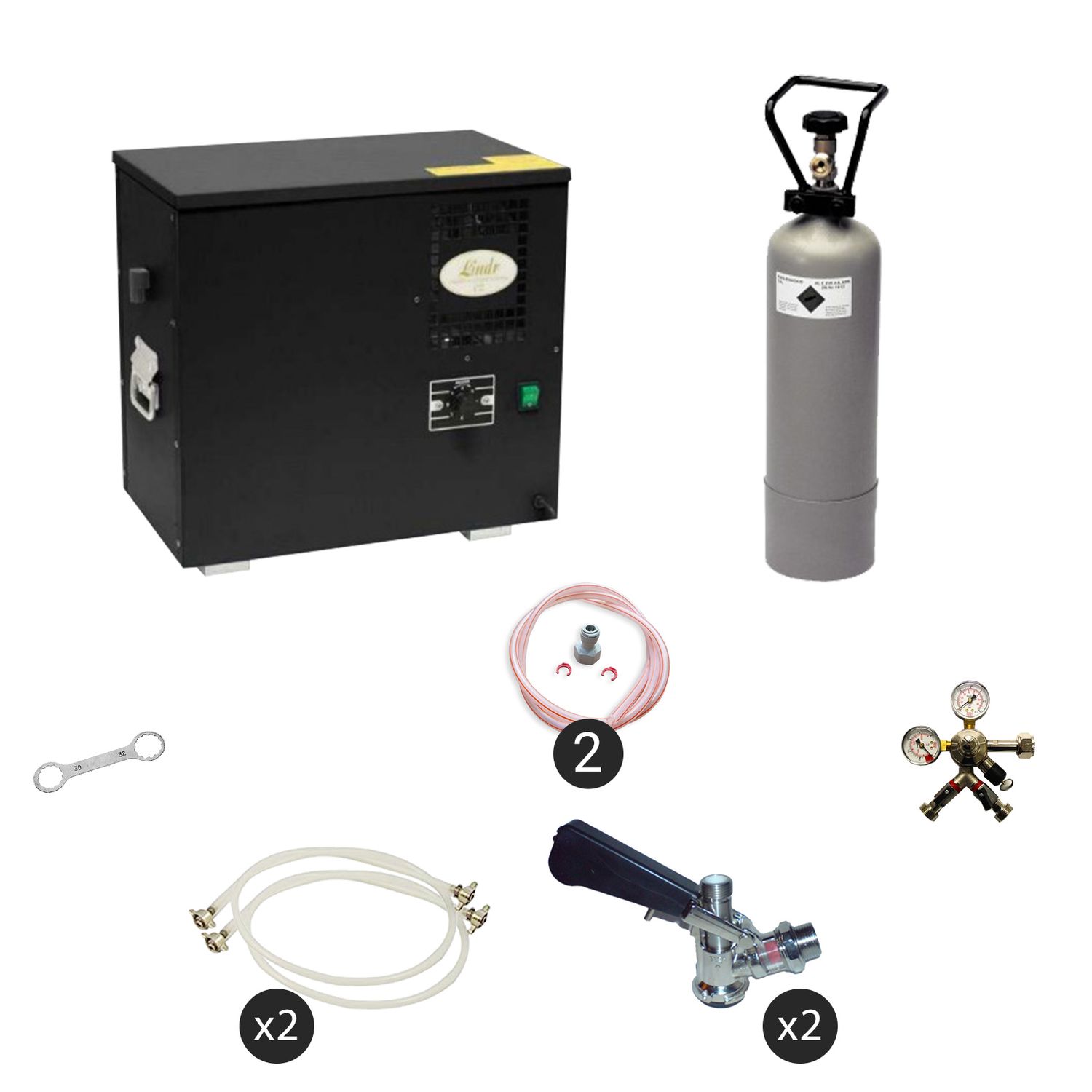 Komplett Set Zapfanlage, Bierzapfanlage AS-40, 2-leitig, Durchlaufk&uuml;hler, Nassk&uuml;hler - Untertheke, Green Line, Zapfkopf:NC Adapter,Zapfkopf 2:NC Adapter - Bild 1