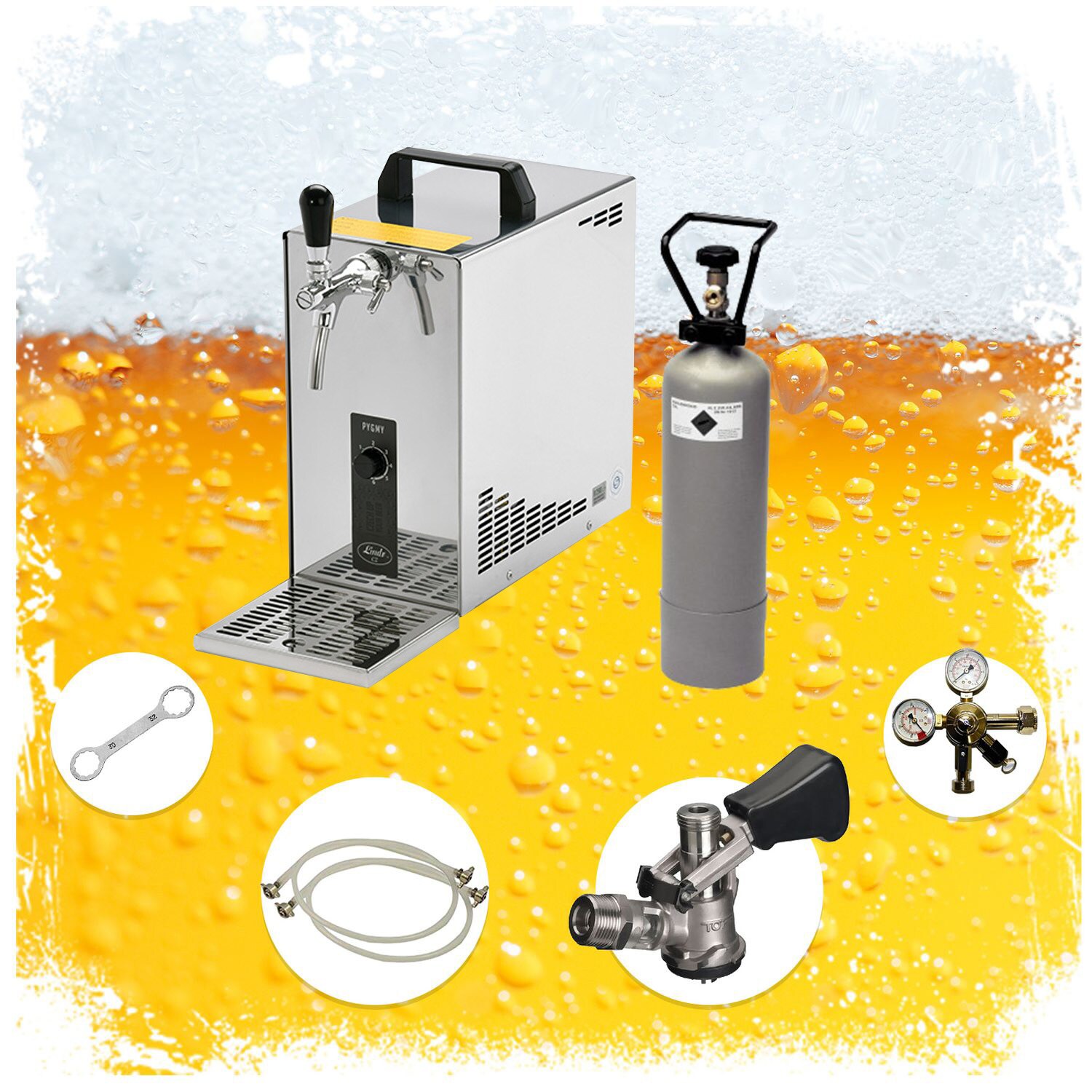 Komplett Set - Zapfanlage, Bierzapfanlage, Bierkoffer, Durchlaufk&uuml;hler PYGMY 25 1-leitig Trockenk&uuml;hler, 35 Liter/h, KeyKeg - Bild 1