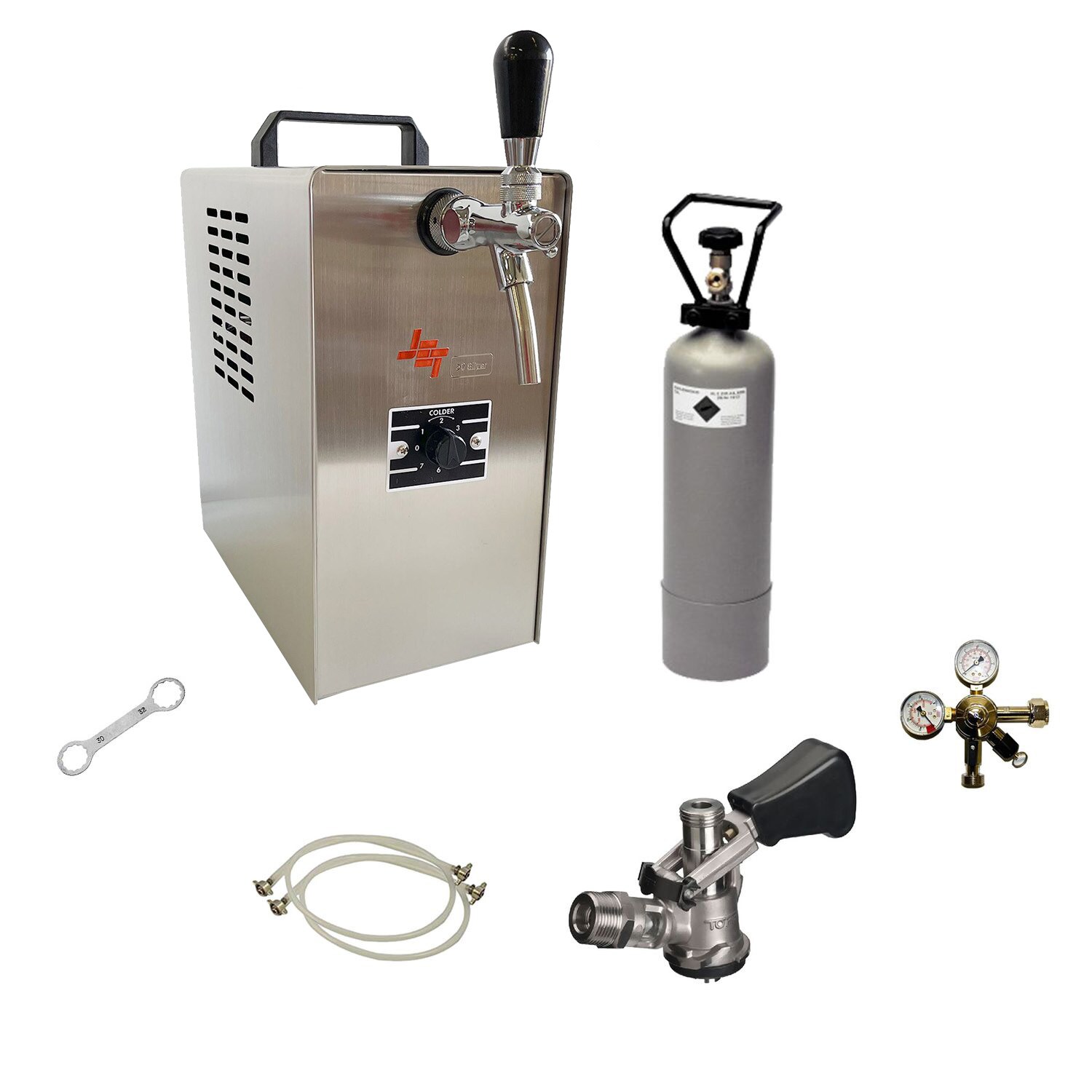 Komplett Set - Zapfanlage, Bierzapfanlage JET 30 Bierkoffer, Durchlaufk&uuml;hler 1-leitig Trockenk&uuml;hler, bis zu 35 Liter/h, 5 Liter Adapter - Bild 1