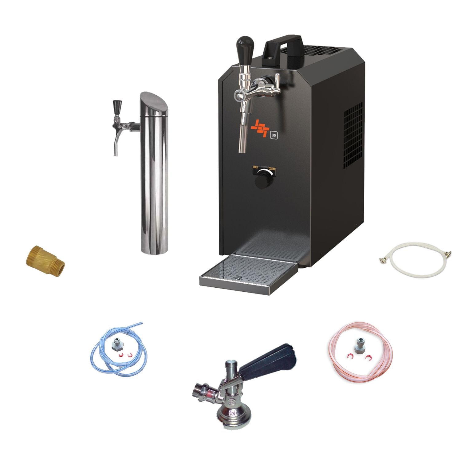 Untertheken Komplett Set - Zapfanlage, Bierzapfanlage JET 30K Bierkoffer mit Luftpumpe Durchlaufk&uuml;hler 1-leitig Trockenk&uuml;hler, bis zu 35 Liter/h, Zapfkopf:KeyKeg - Bild 1