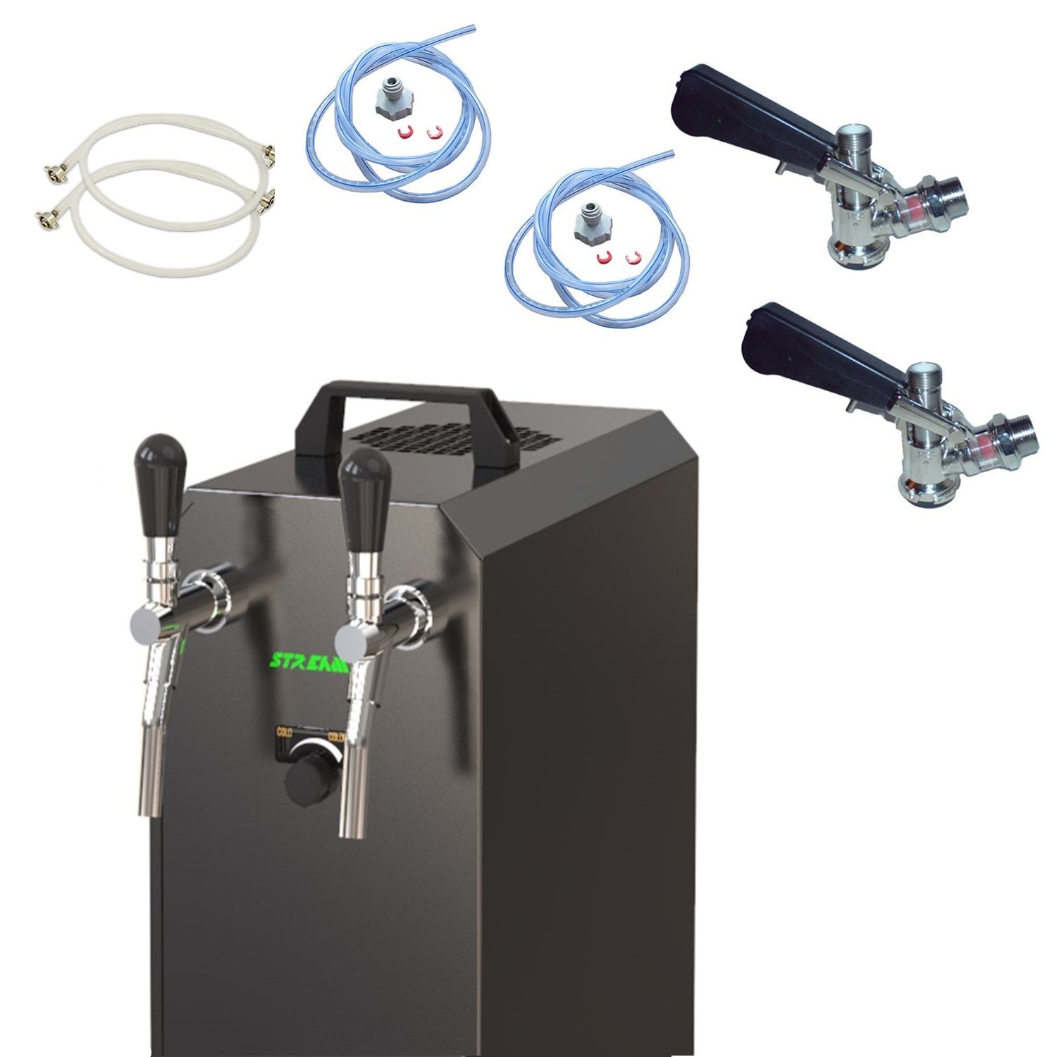 Komplett Set - Zapfanlage, Bierzapfanlage STREAM 50K mit Luftpumpe Bierkoffer, Durchlaufk&uuml;hler 2-leitig Trockenk&uuml;hler, bis zu 55 Liter/h - BLACK EDITION, Zapfkopf:Kombi,Zapfkopf 2:K&ouml;pi - Bild 1