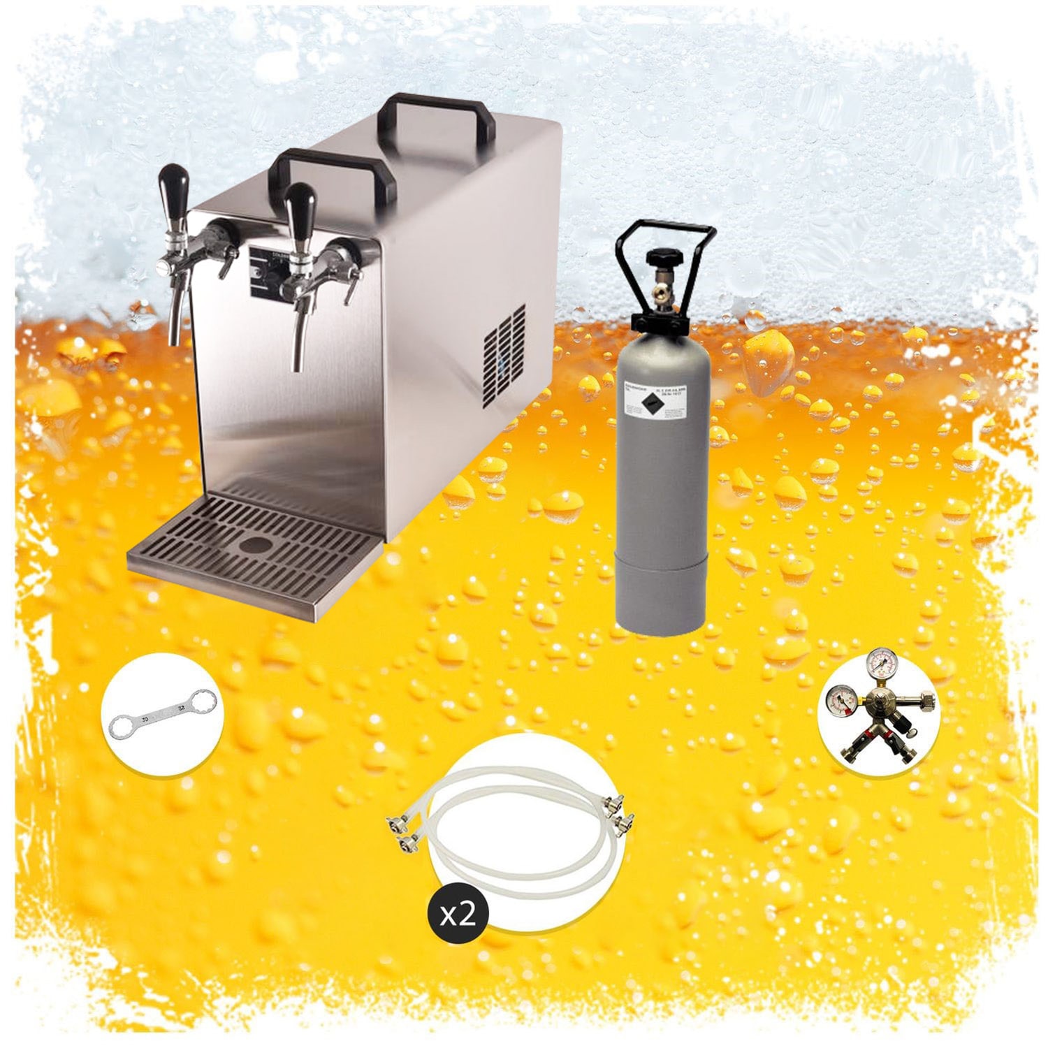 Untertheken Komplett Set - Zapfanlage, Bierzapfanlage STREAM 50 Bierkoffer, Durchlaufk&uuml;hler 2-leitig Trockenk&uuml;hler, bis zu 55 L/h - BLACK EDITION, Zapfkopf:5 Liter Adapter,Zapfkopf 2:5 Liter Adapter - Bild 1