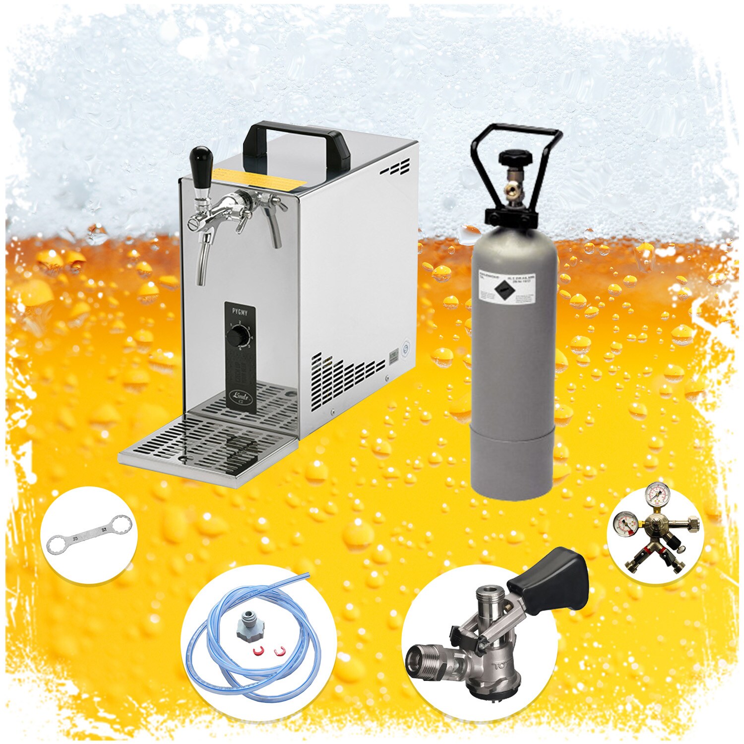 Komplett Set - Zapfanlage, Bierzapfanlage, Bierkoffer, Durchlaufk&uuml;hler PYGMY 25 1-leitig Trockenk&uuml;hler, 35 Liter/h, Zapfkopf:NC Adapter - Bild 1