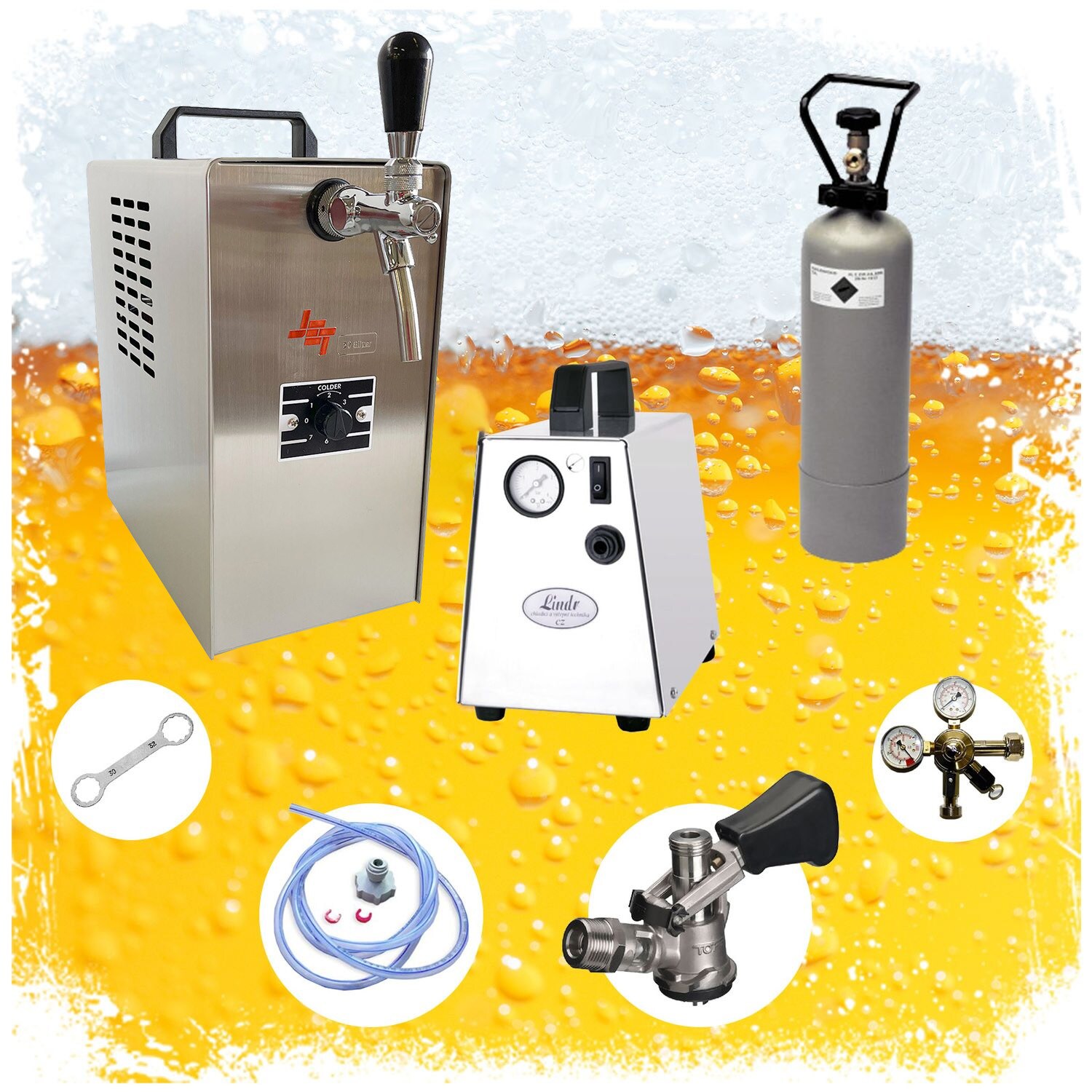 Komplett Set - Zapfanlage JET 30 Bierkoffer, Bierzapfanlage, Durchlaufk&uuml;hler 1-leitig Trockenk&uuml;hler, bis zu 35 Liter/h, Zapfkopf:5 Liter Adapter - Bild 1