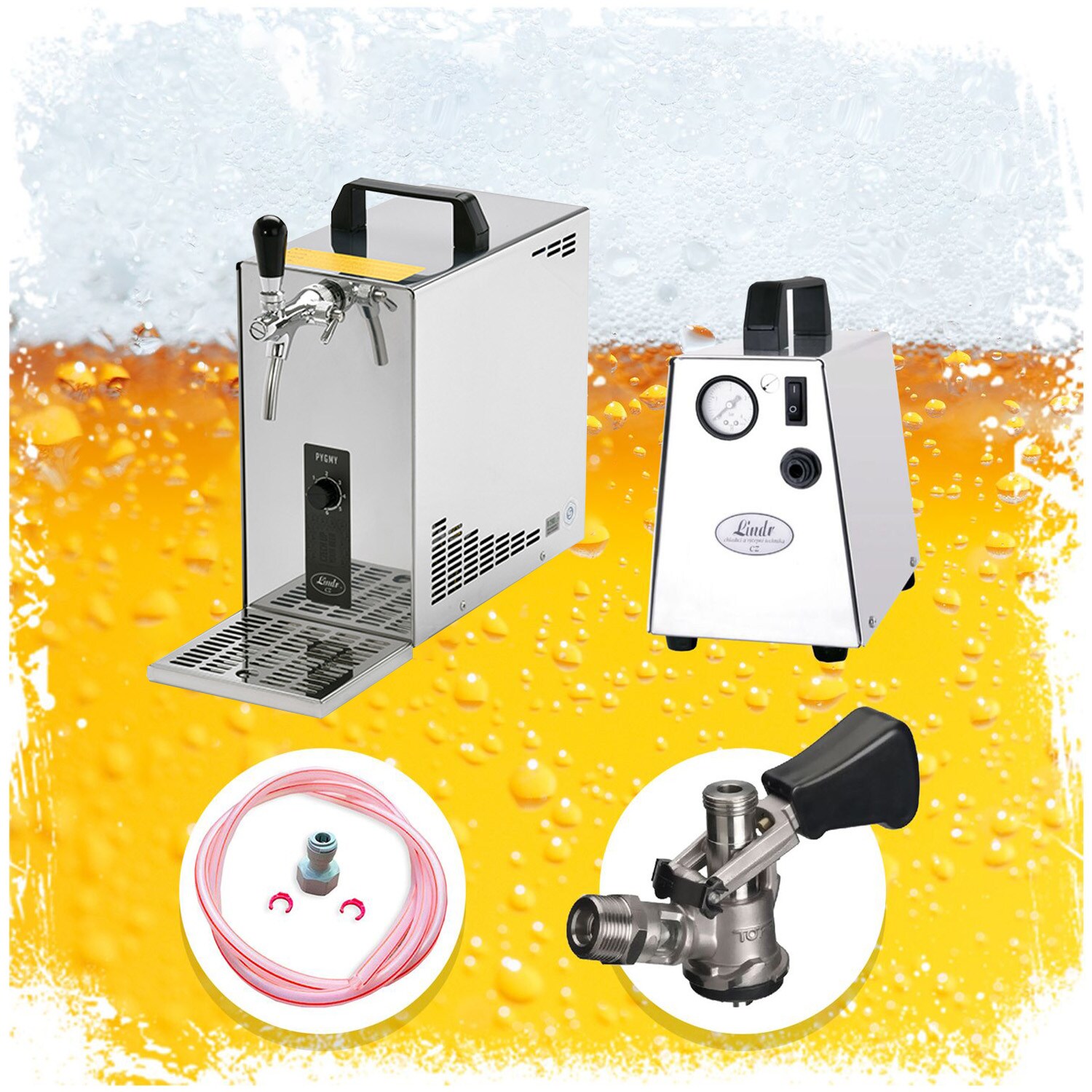 Komplett Set Zapfanlage, Bierzapfanlage, Bierkoffer, Durchlaufk&uuml;hler PYGMY 25 1-leitig Trockenk&uuml;hler, 35 Liter/h, Green Line, Zapfkopf:NC Adapter - Bild 1