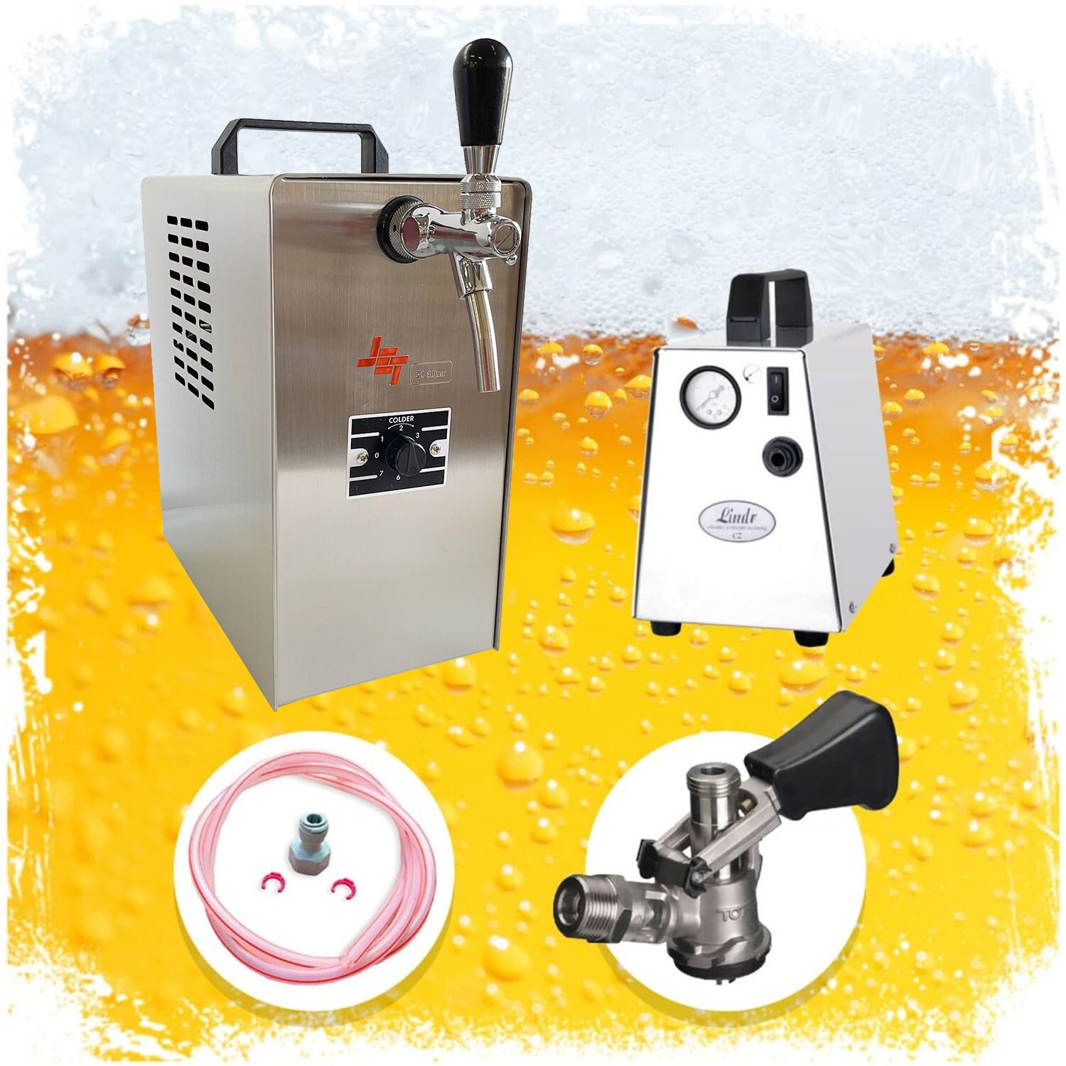 Komplett Set - Zapfanlage JET 30 Bierkoffer, Bierzapfanlage, Durchlaufk&uuml;hler 1-leitig Trockenk&uuml;hler, bis zu 35 Liter/h, Zapfkopf:K&ouml;pi - Bild 1