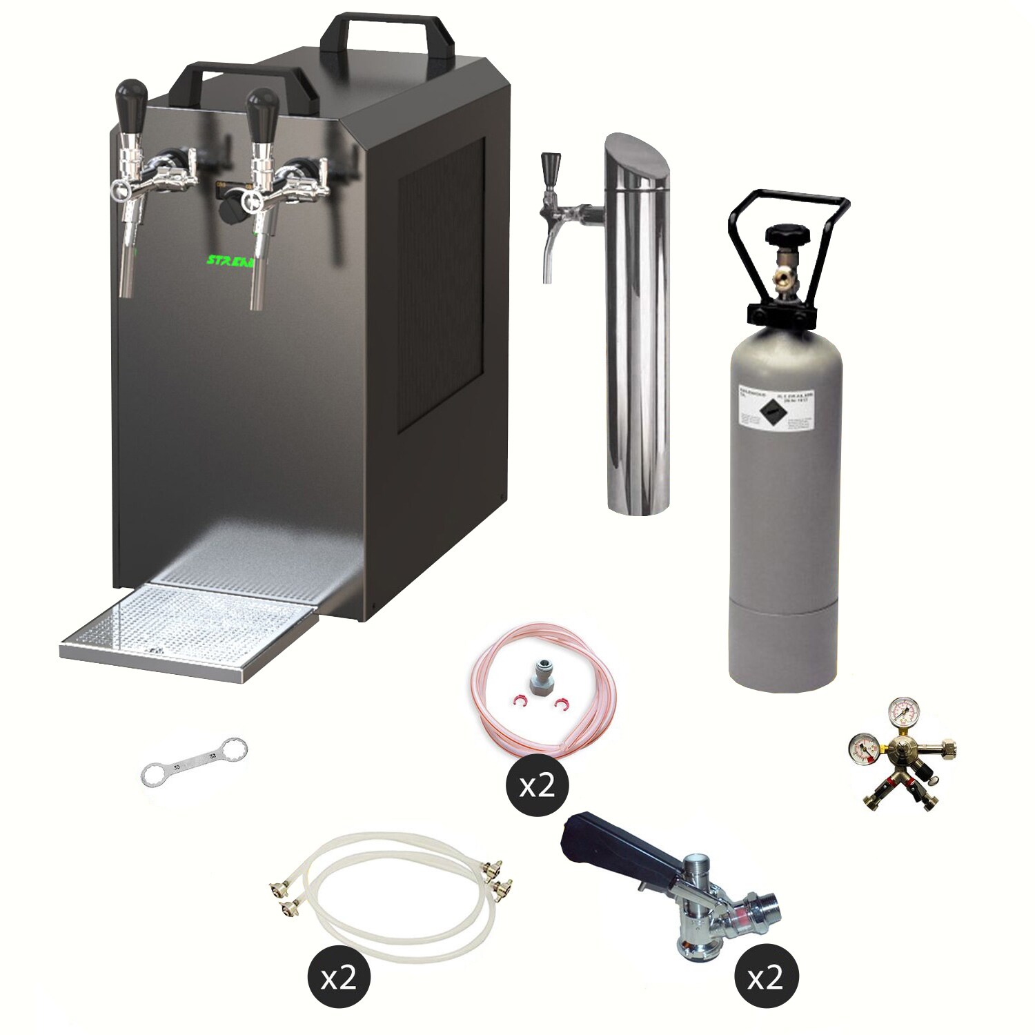 Untertheken Komplett Set - Zapfanlage STREAM 80 Bierkoffer, Bierzapfanlage, Durchlaufk&uuml;hler 2-leitig Trockenk&uuml;hler, Zapfkopf:Kombi,Zapfkopf 2:5 Liter Adapter - Bild 1
