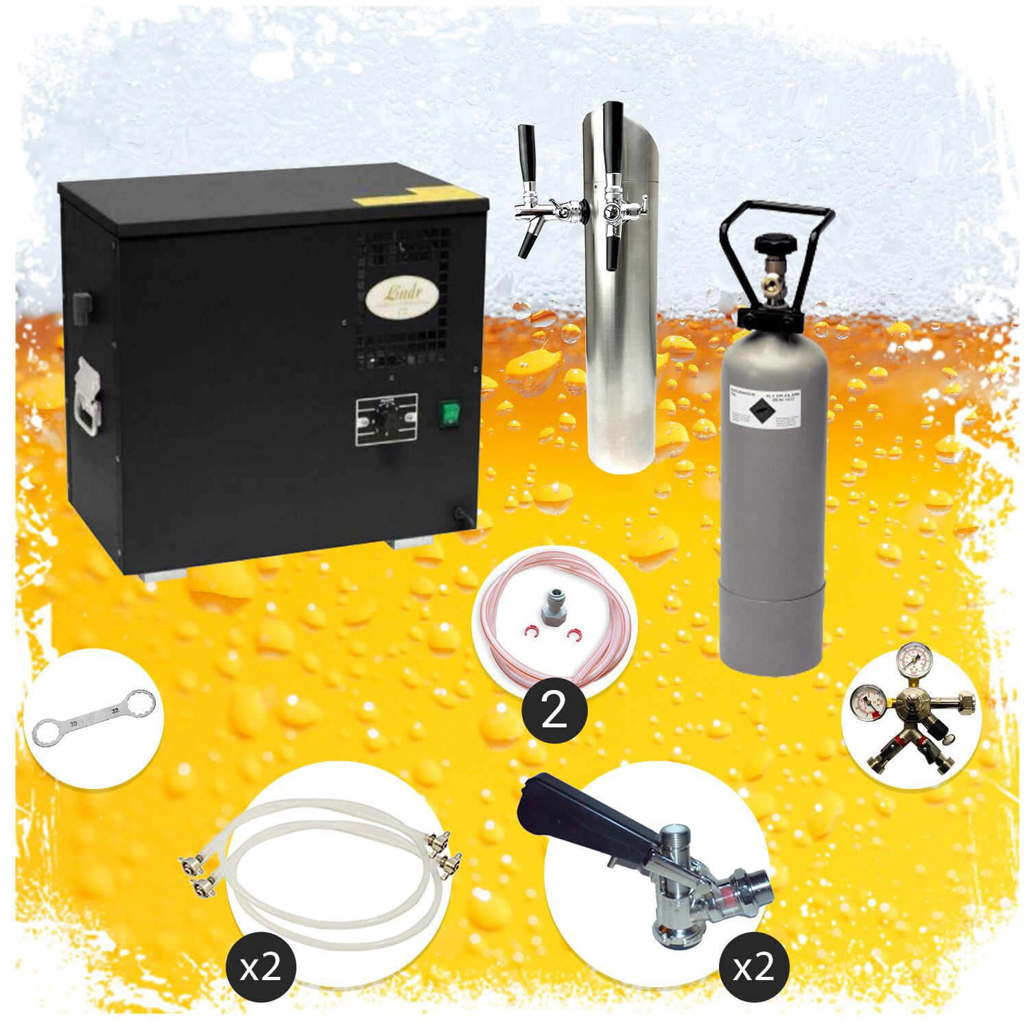 Untertheken Komplett Set Zapfanlage, Bierzapfanlage AS-40, 2-leitig, Durchlaufk&uuml;hler, Nassk&uuml;hler - Untertheke, inkl. Schanks&auml;ule, Green Line, Zapfkopf:Flach,Zapfkopf 2:KeyKeg - Bild 1