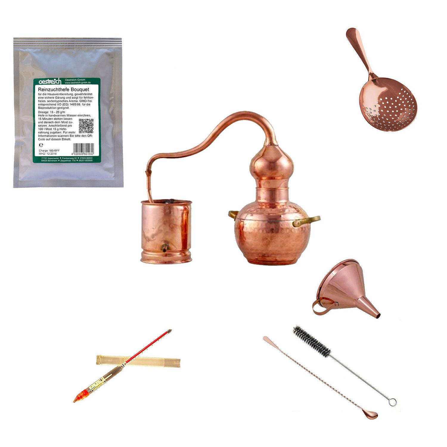 Destille Komplettset - Destille alembic 2 Liter Kupfer mit Reinzuchthefe - Bild 1