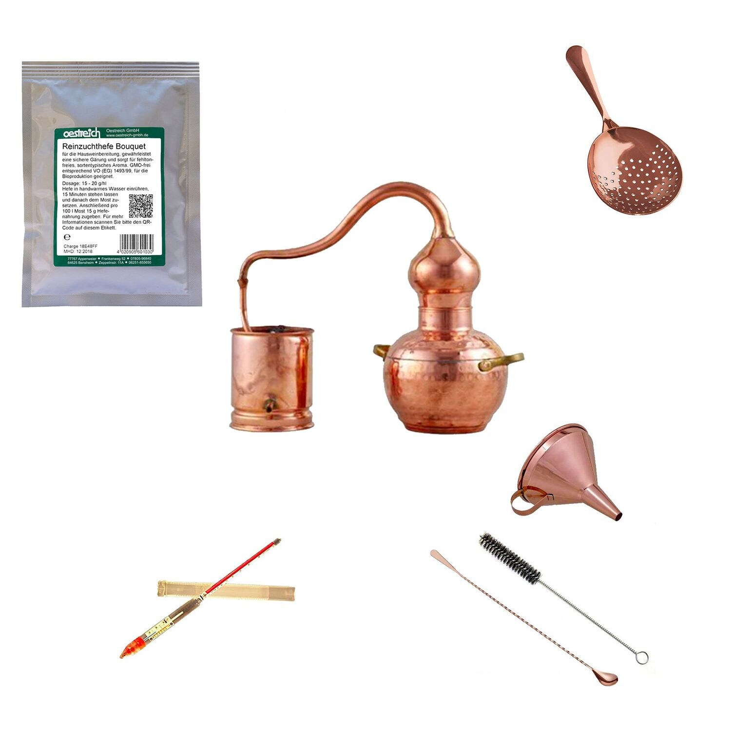 Destille Komplettset – Destille alembic 2 Liter Kupfer mit Reinzuchthefe | 00745202850274