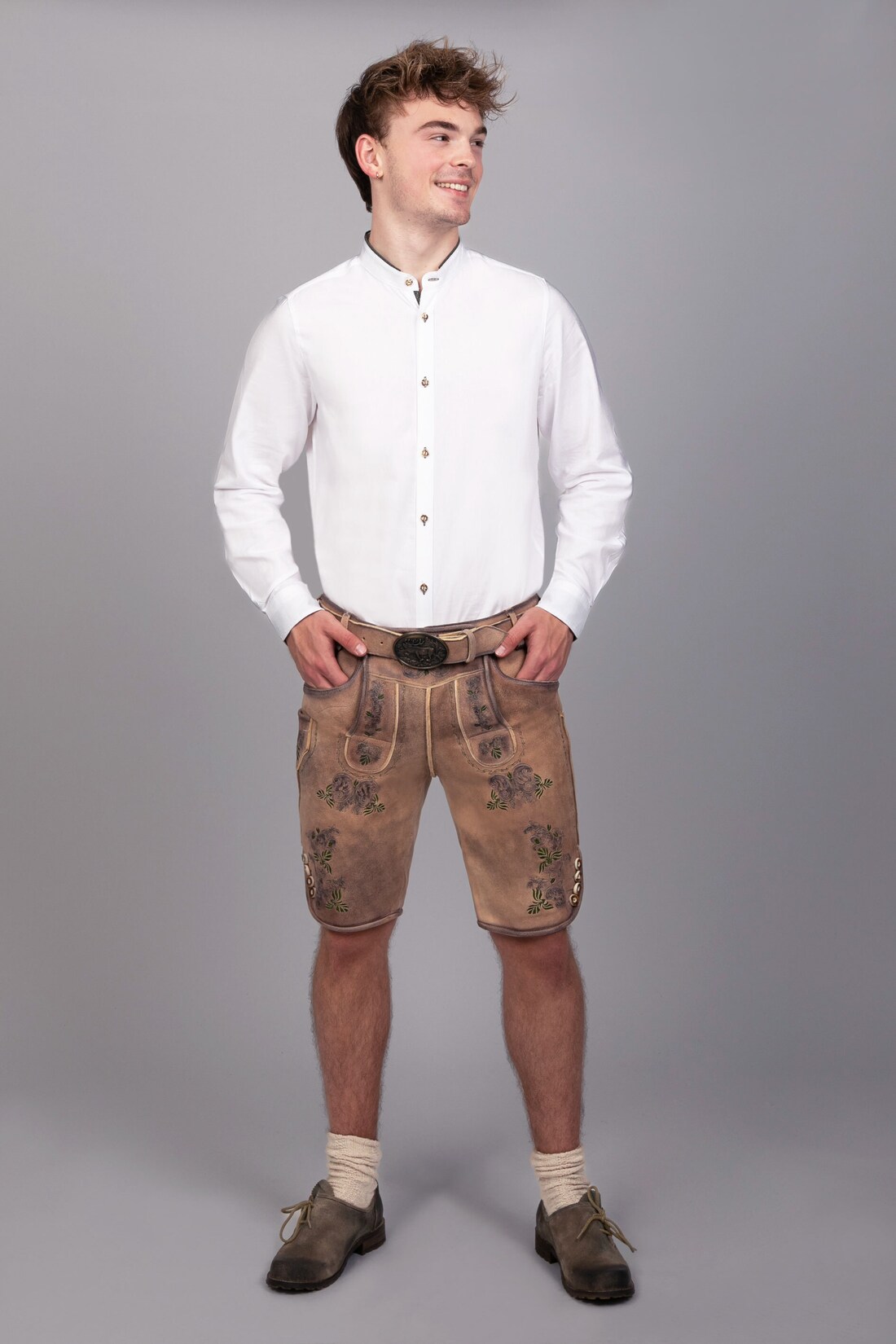 Kurze Wildbock Lederhose Peter grün sämisch | 04262419964335