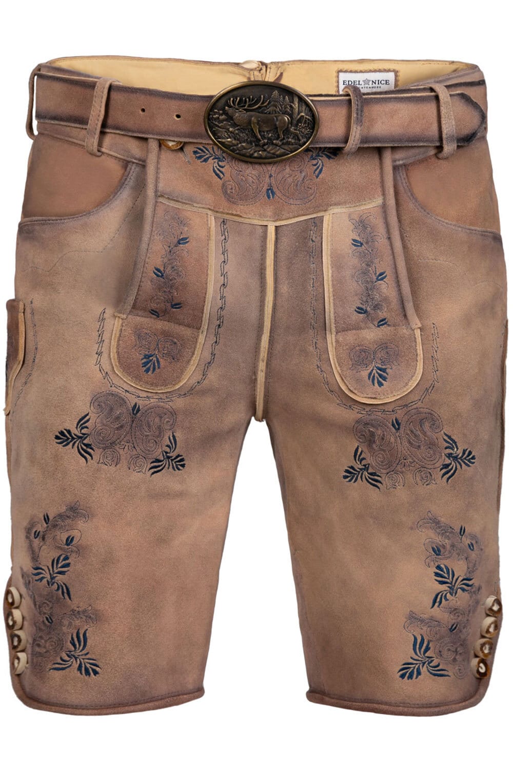 Kurze Wildbock Lederhose Peter blau s&auml;misch - Bild 1