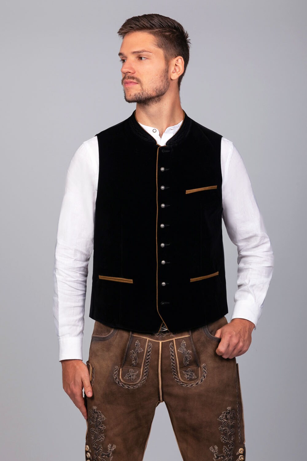 Trachten Weste Ludwig Samt Schwarz | 04262419967329