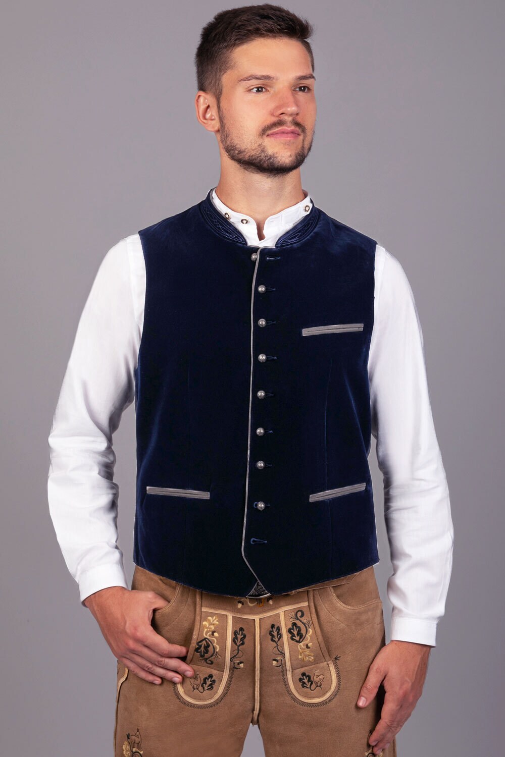 Trachten Weste Ludwig Samt Blau | 04262419967312