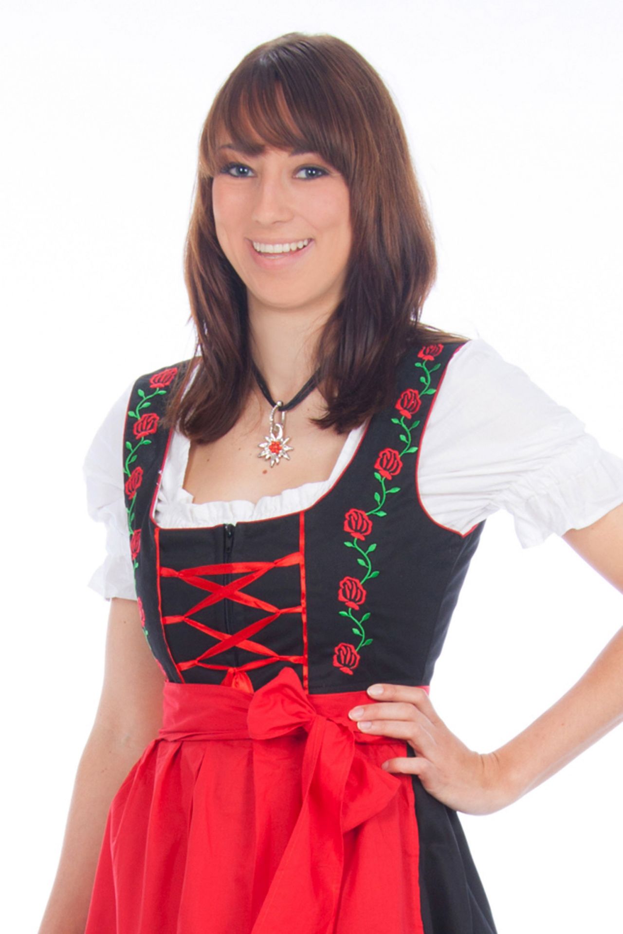 Mini Dirndl schwarz rot Rosen - Bild 1