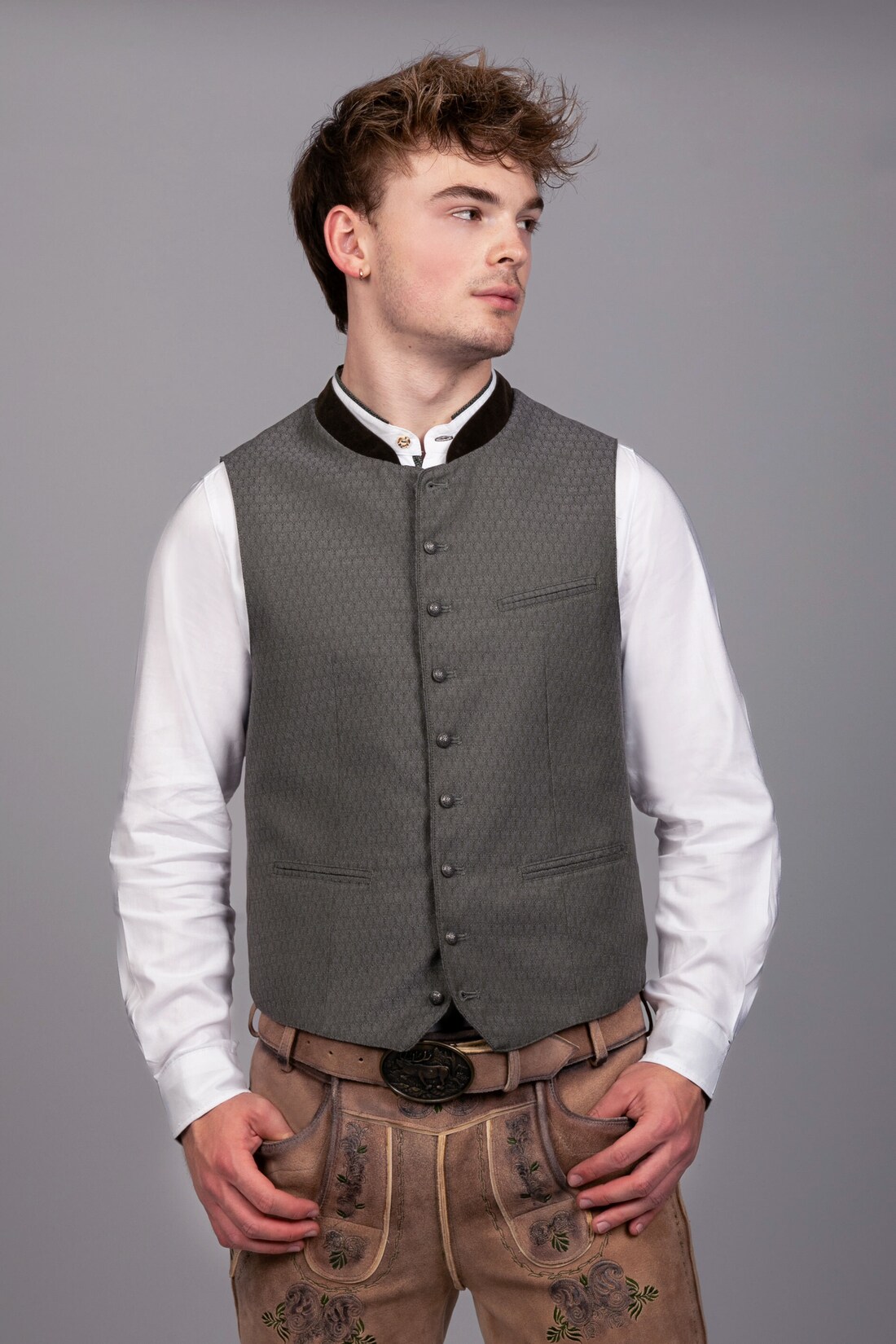 Trachten Weste Fritz Rauchgrau – Grün | 04262419963642